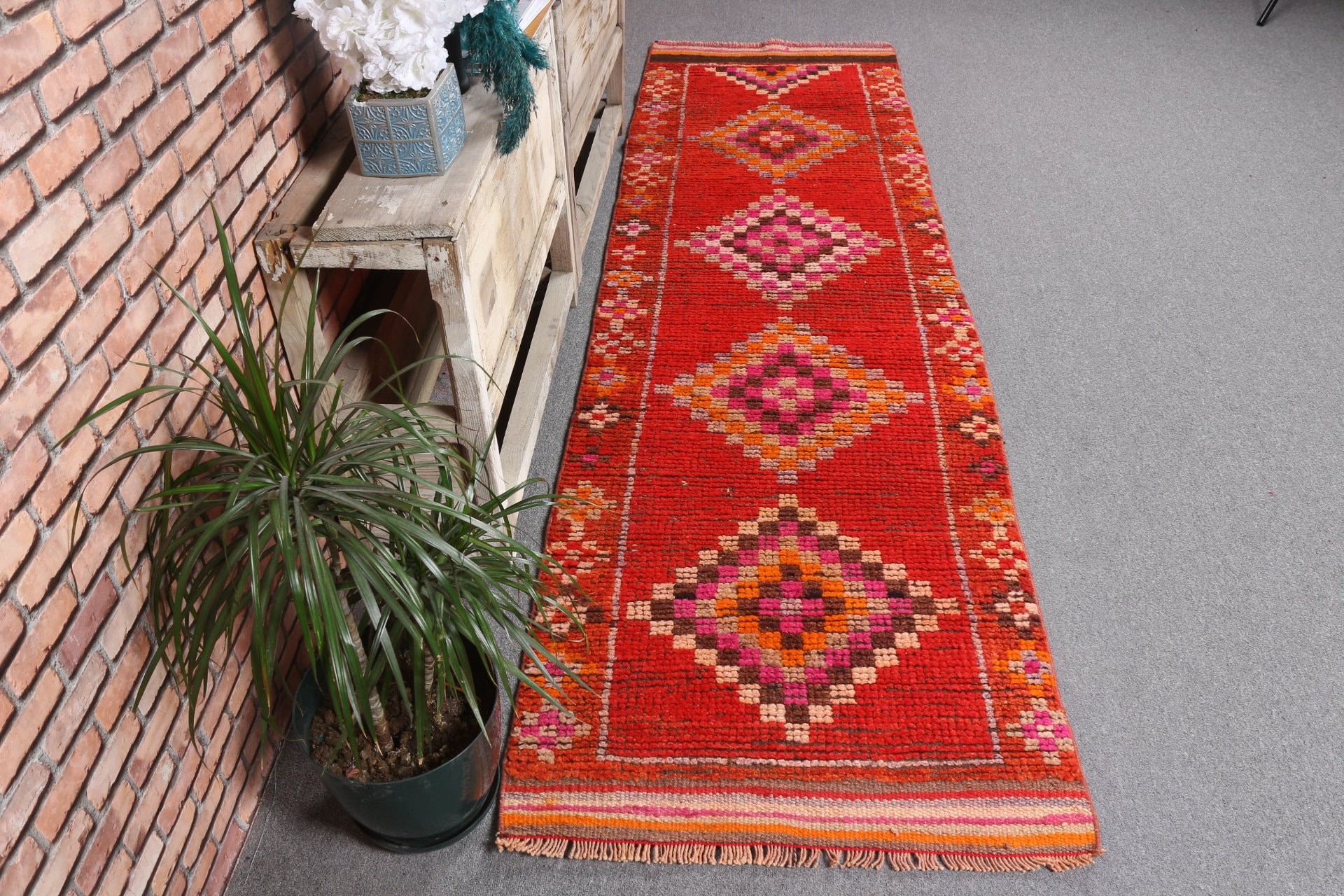 Oriental Rug, 2.5x8.8 ft Runner Rug, Floor Rug, Kitchen Rug, Turkish Rug, Vintage Rugs, Red Oriental Rug, Corridor Rugs, Rugs for Corridor