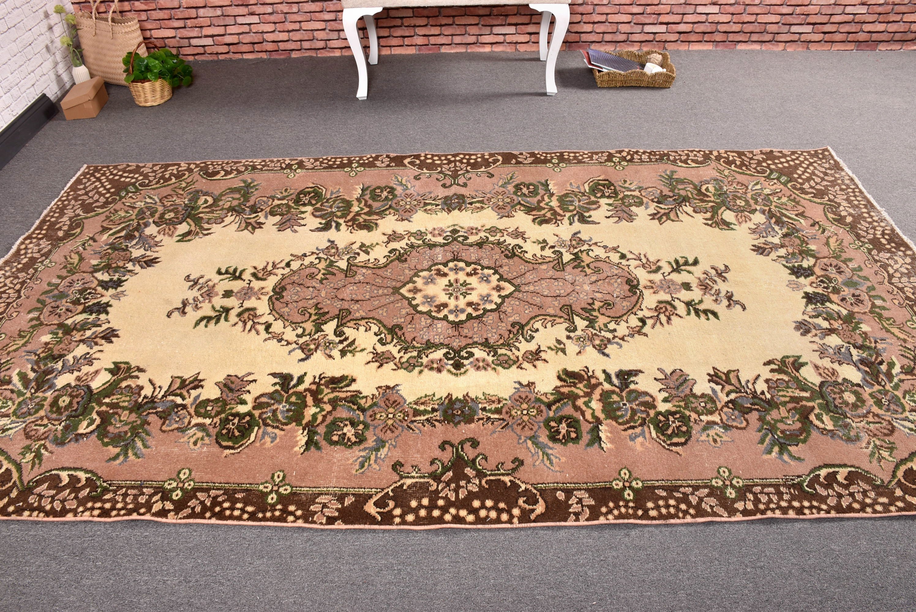 Türk Halıları, Yemek Odası Halısı, 5.2x9.3 ft Büyük Halı, Büyük Boho Halıları, Modern Halı, Vintage Halılar, Bej Düz Dokuma Halı