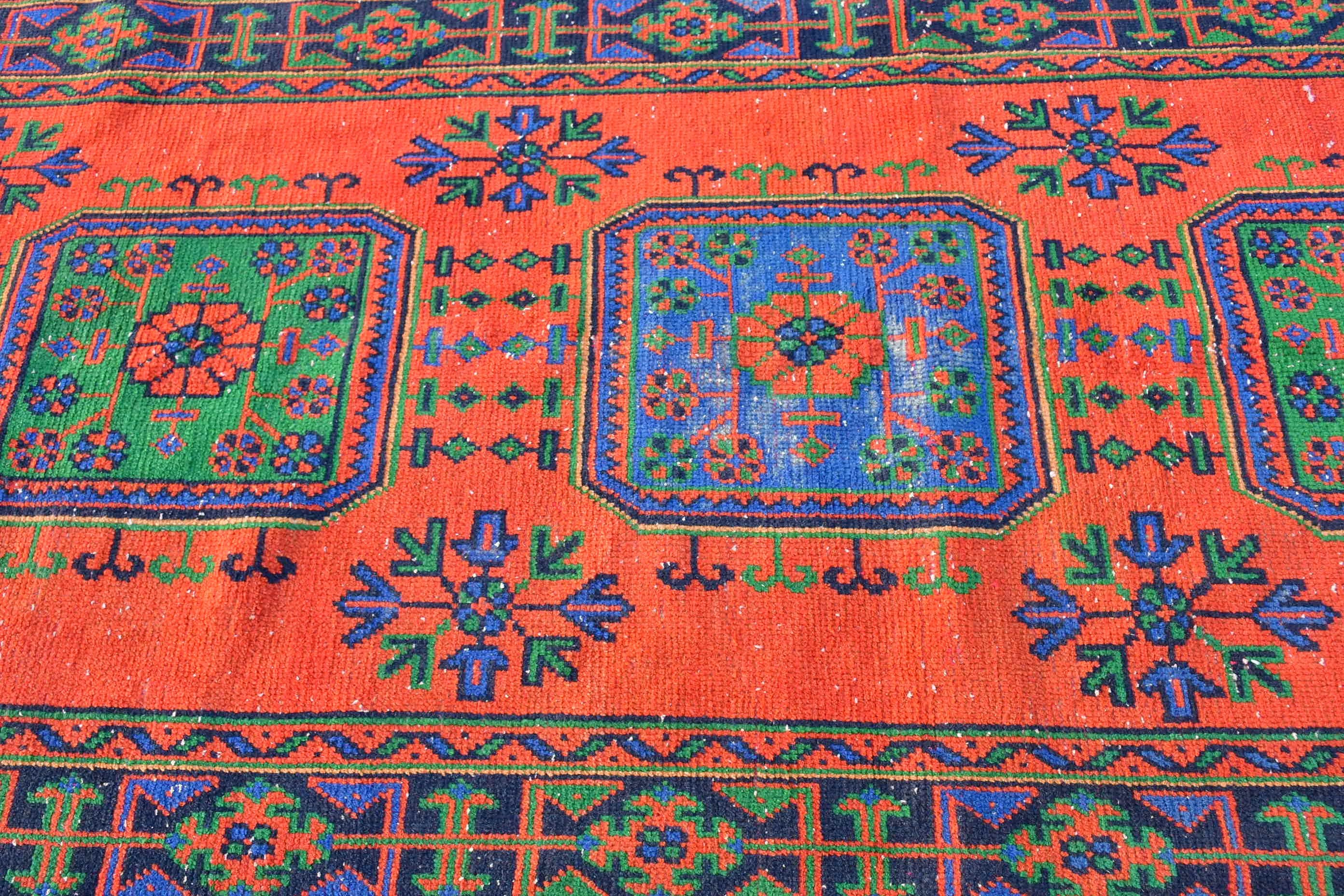 Vintage Halı, Yer Halısı, Harika Halılar, Turuncu 3.8x11.6 ft Runner Halısı, Türk Halıları, Merdiven Halıları, Etnik Halılar, Koridor Halısı