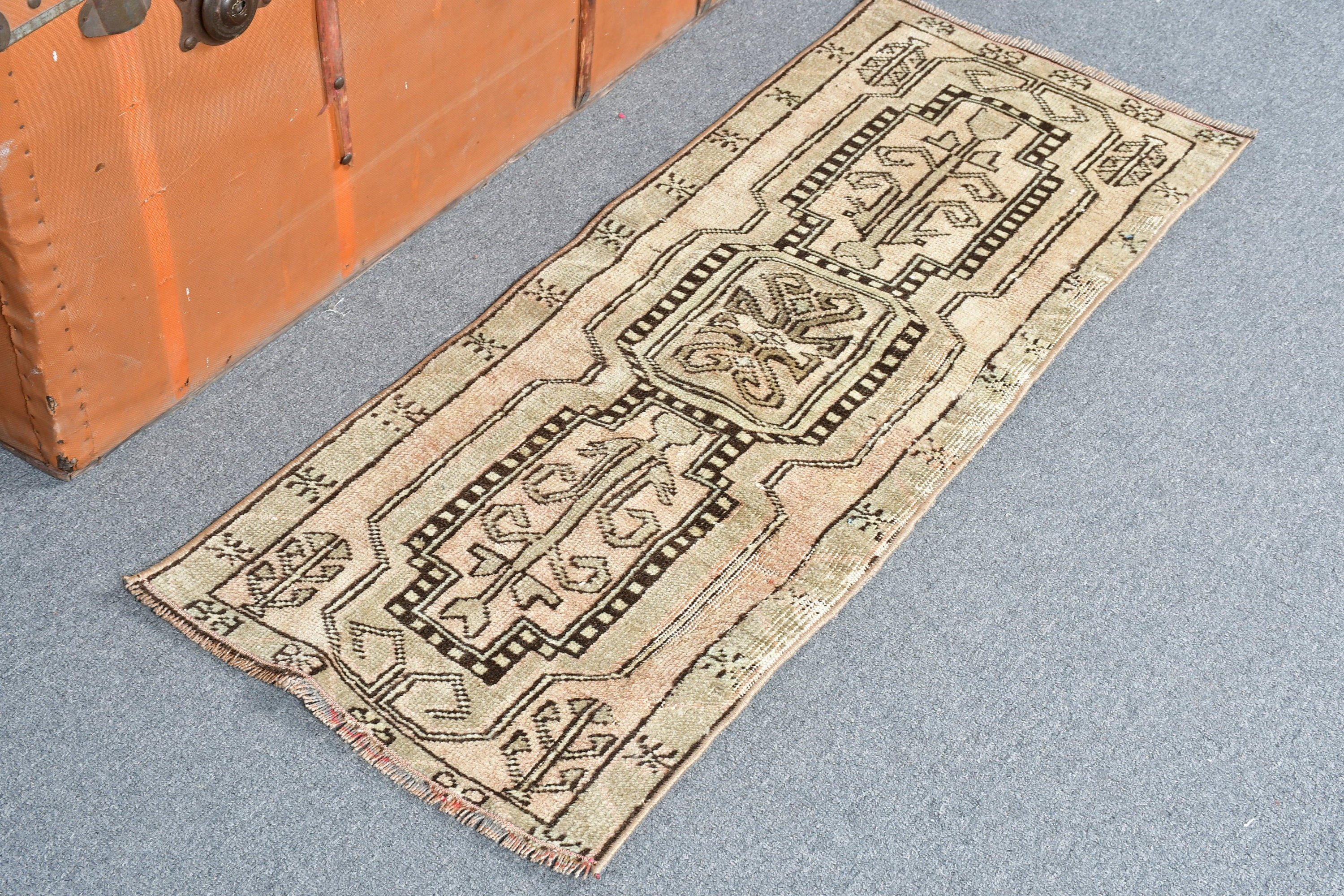 Bathroom Rugs, Home Decor Rugs, Oushak Rug, Brown Anatolian Rug, 1.4x3.5 ft Small Rug, Vintage Rug, Nursery Rug, Turkish Rug, Dorm Rug