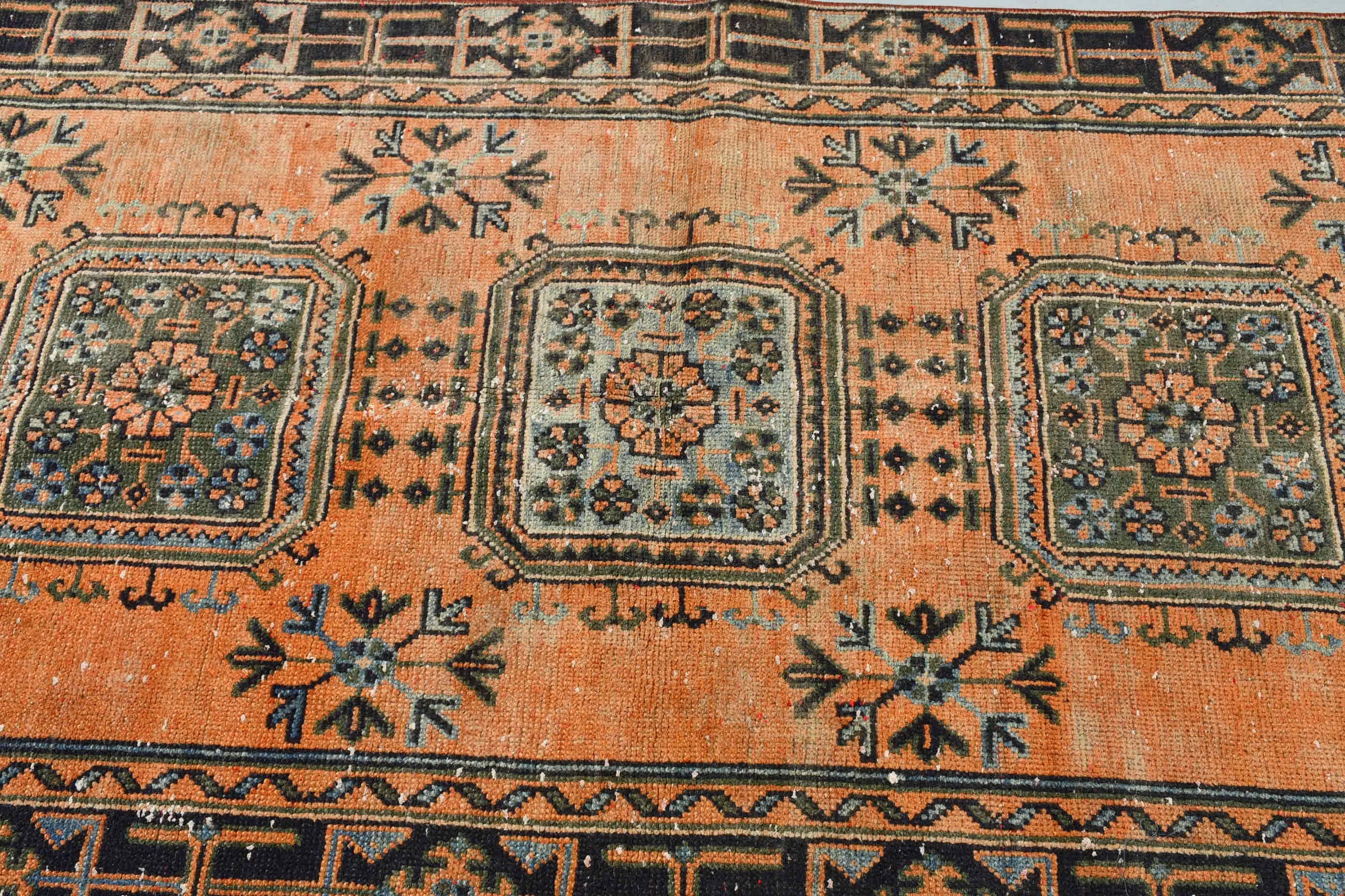 Cool Rugs, Turkish Rugs, Distressed Rugs, Stair Rug, Orange Oushak Rug, 3.8x11 ft Runner Rug, Vintage Rug, Rugs for Corridor, Floor Rugs