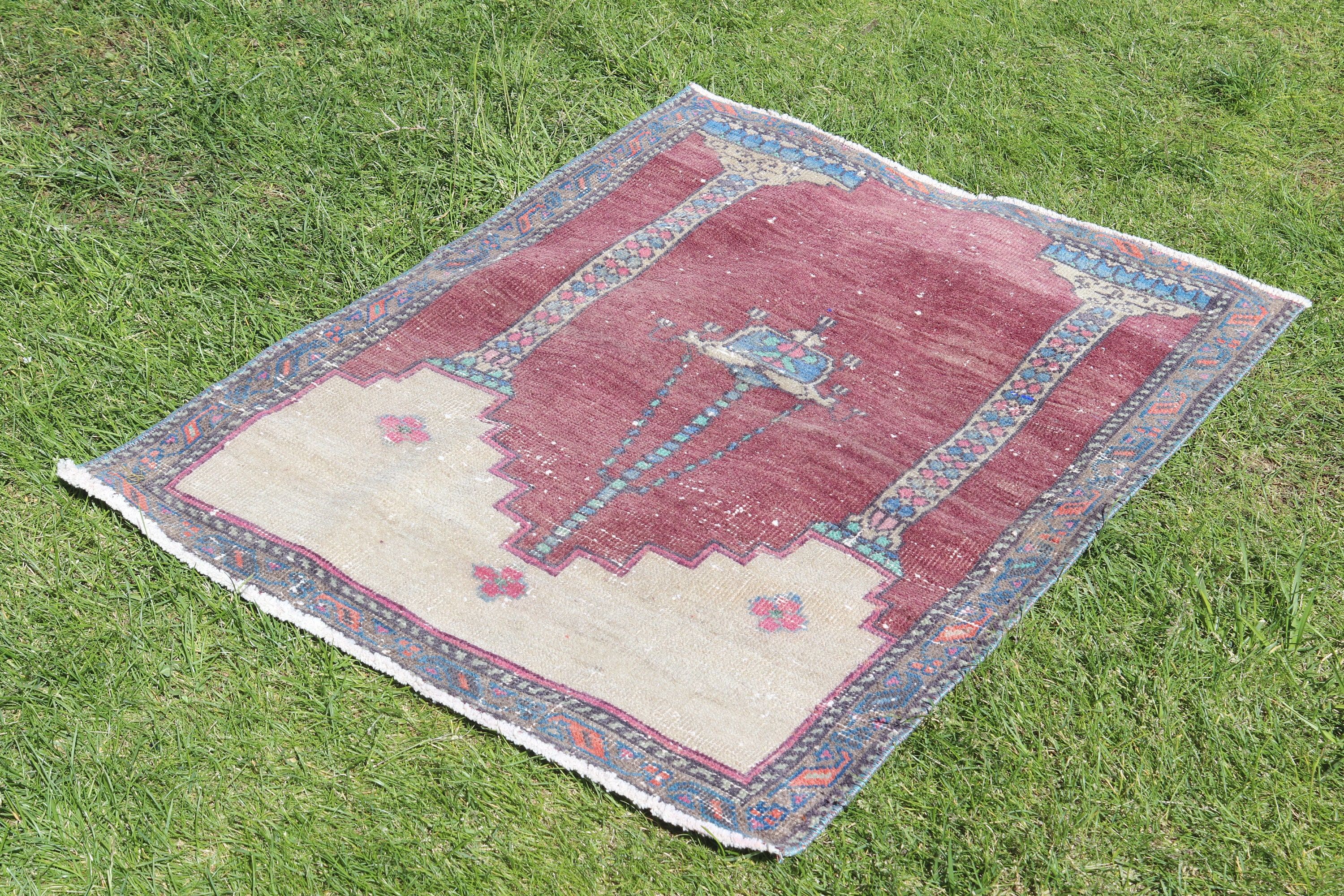 Ev Dekor Halıları, Türk Halıları, Bej 2.6x3.3 ft Küçük Halı, Küçük Alan Halıları, Fas Halısı, Vintage Halı, Kapı Paspası Halıları