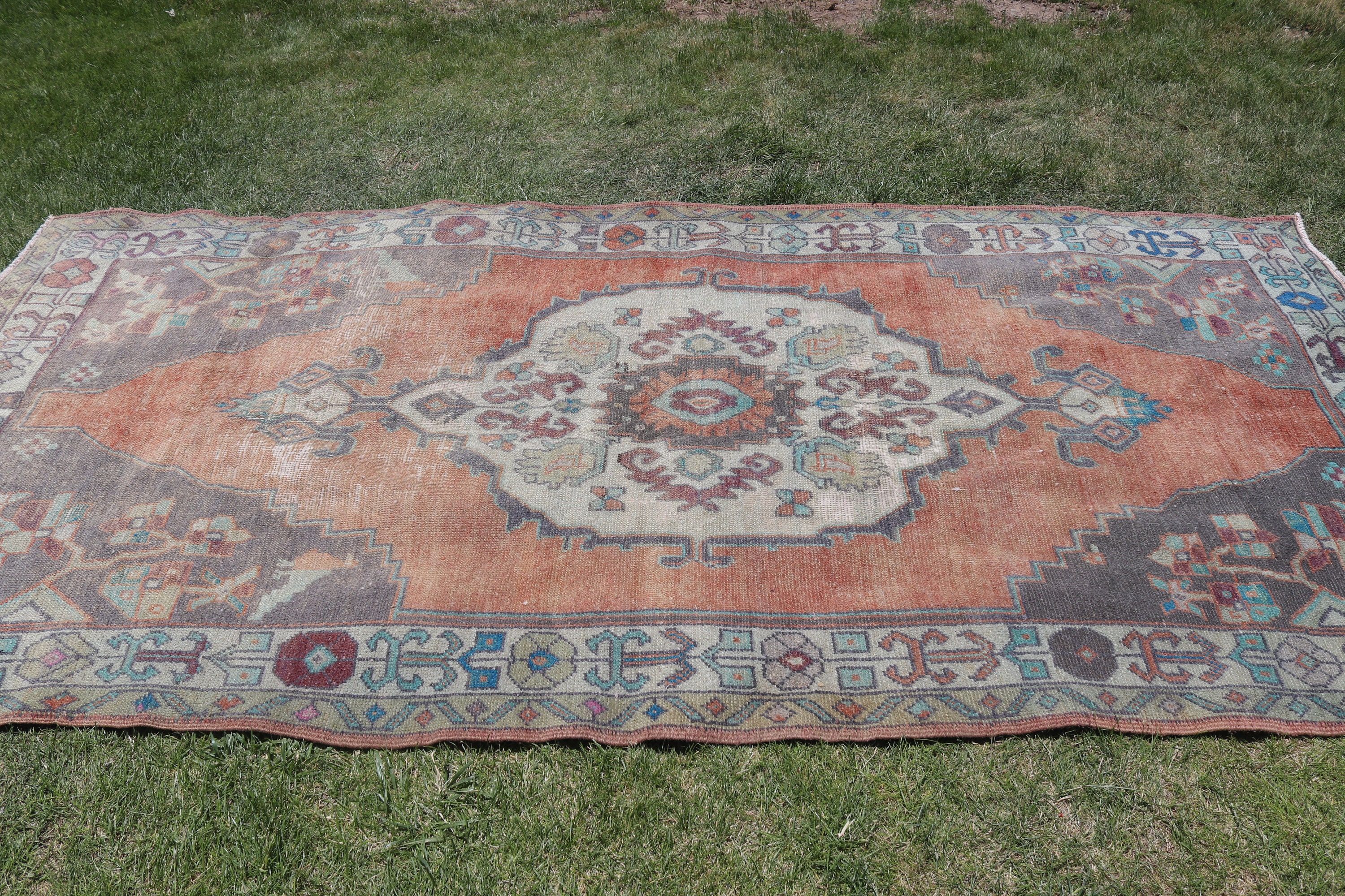 Oushak Area Rugs, Floor Rugs, Luxury Rugs, Turkish Rugs, Neutral Rug, Orange Antique Rugs, Vintage Rug, 4.4x9 ft Area Rugs, Living Room Rug