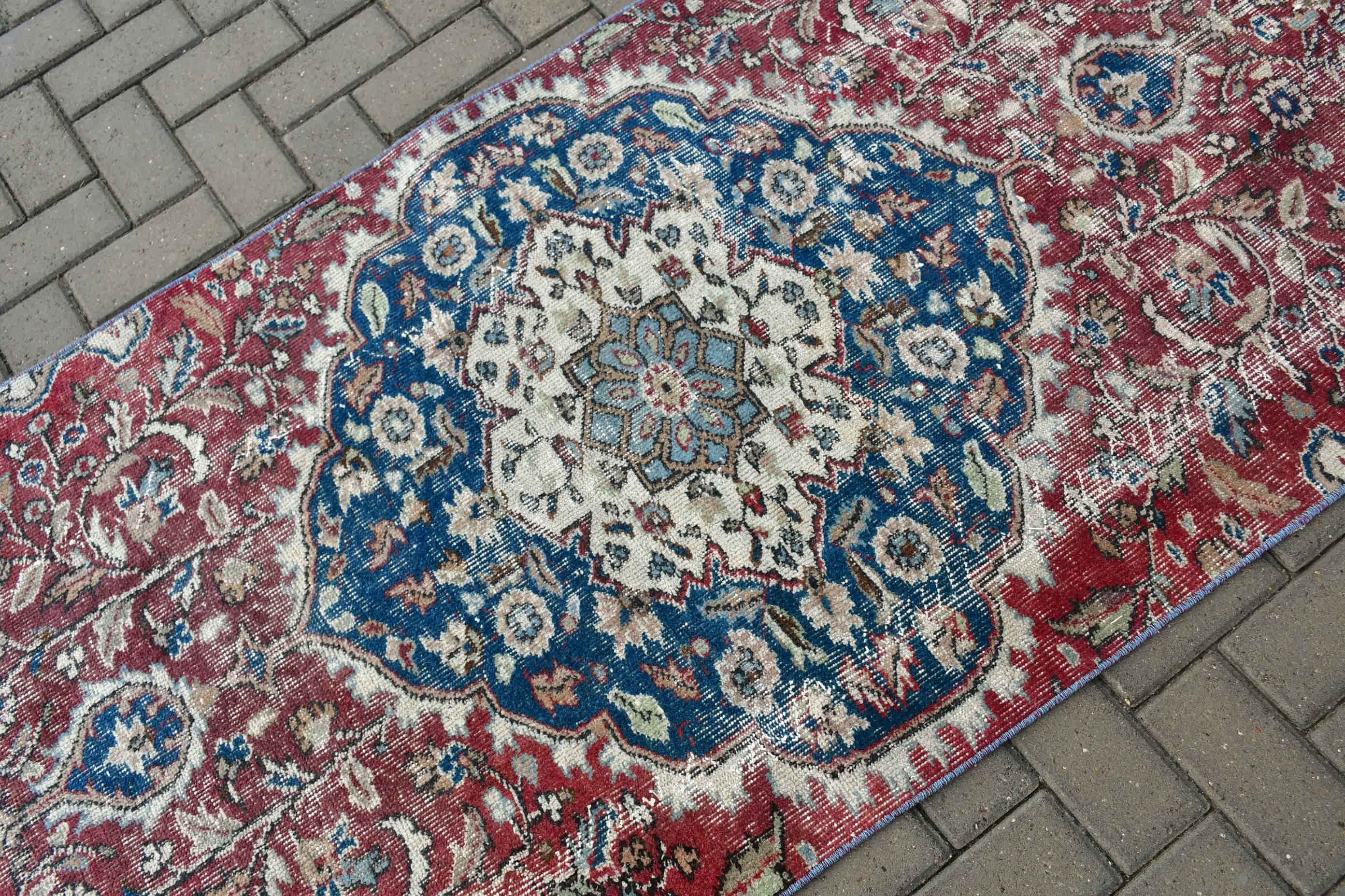 3.1x7.4 ft Accent Rug, Vintage Rug, Turkish Rugs, Moroccan Rugs, Oriental Rug, Kitchen Rug, Bedroom Rugs, Pale Rugs, Red Home Decor Rug