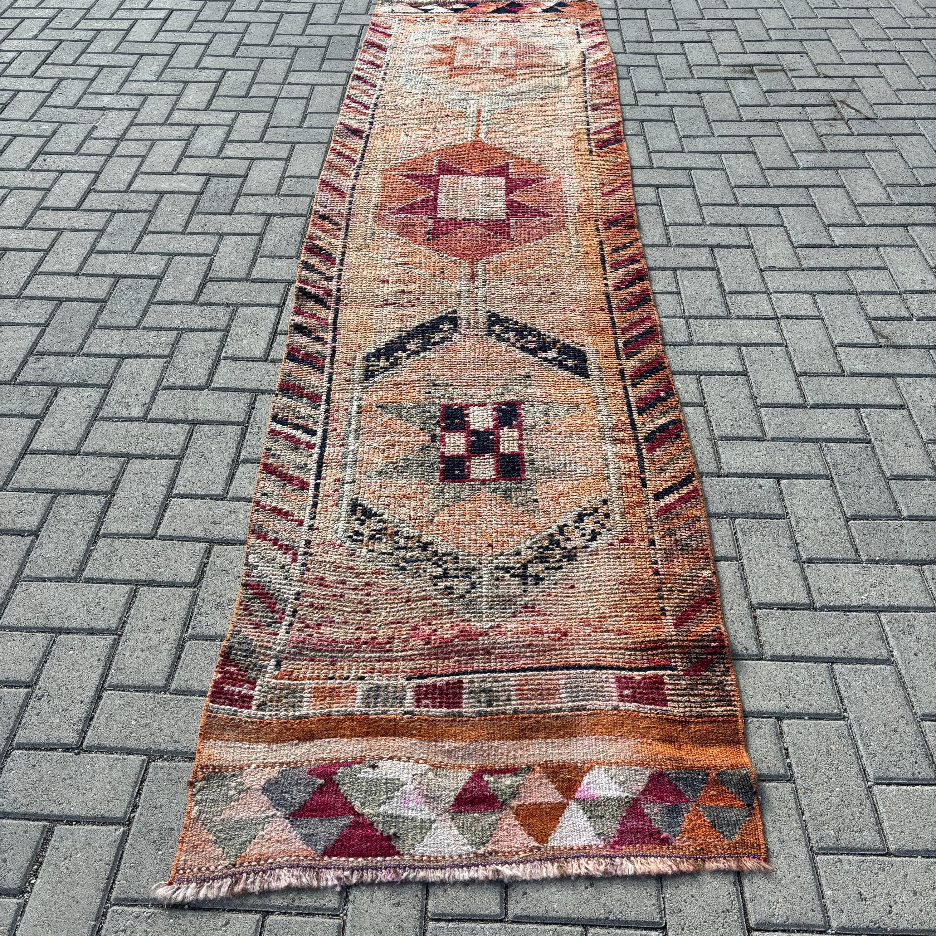 Turkish Rug, Wool Rugs, Rugs for Stair, Orange Bedroom Rug, Vintage Rug, 2.7x10.6 ft Runner Rug, Hallway Rugs, Moroccan Rug, Corridor Rug