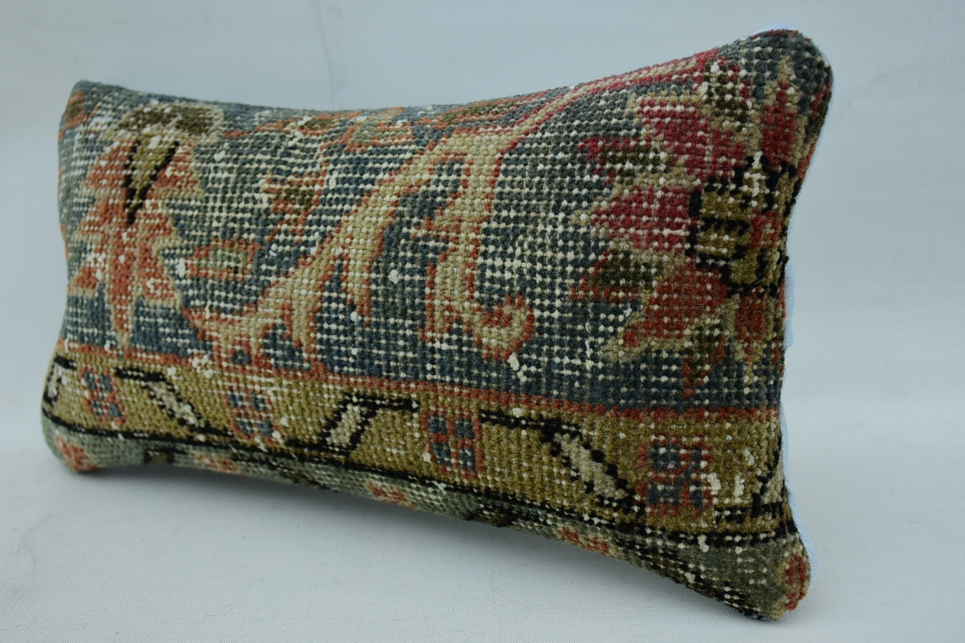 Gift Pillow, 8"x16" Brown Pillow Sham, Kilim Pillow Cover, Vintage Kilim Throw Pillow, Colorful Pillow Cover, Decorative Bolster Cushion