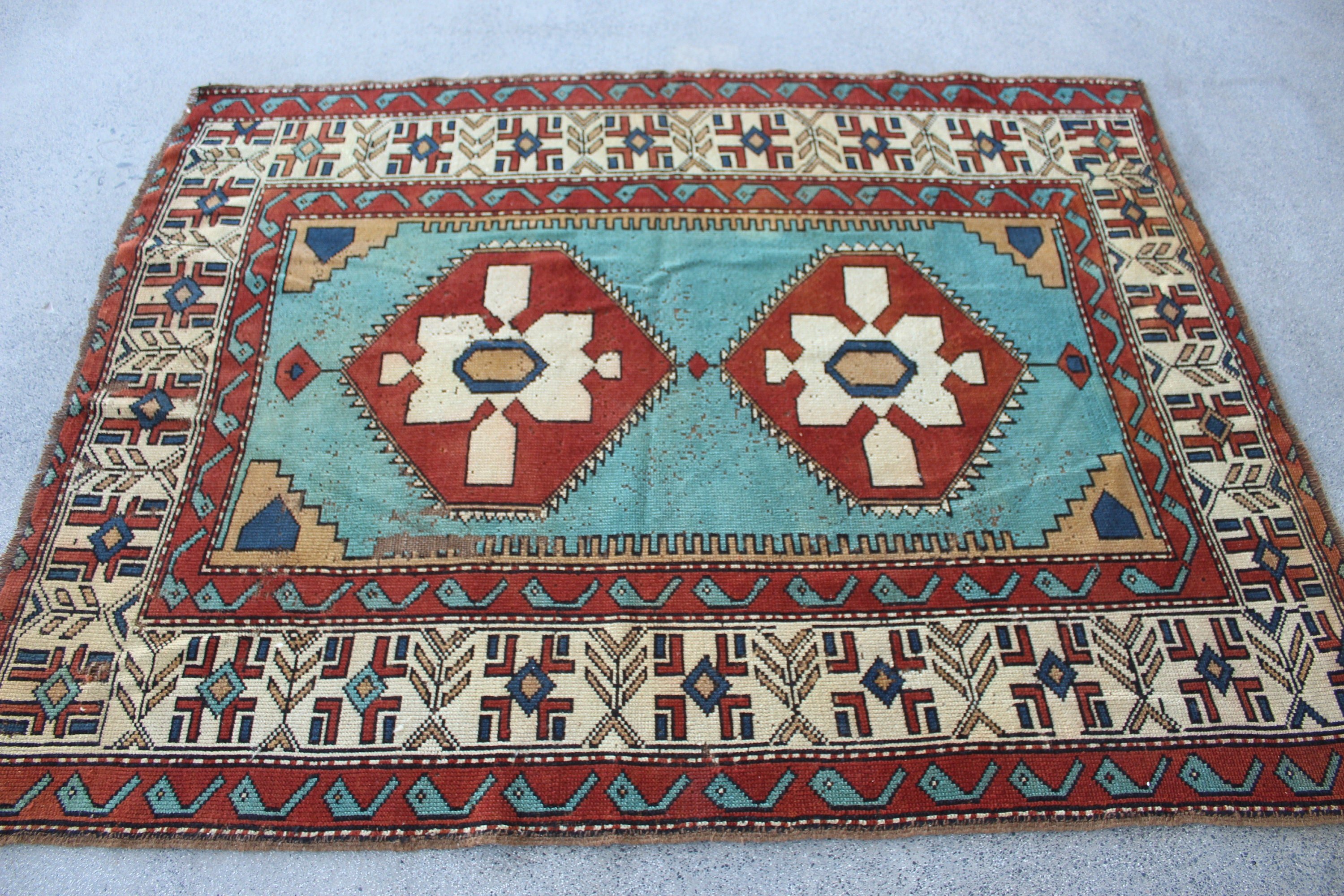 Turuncu Yün Halılar, Mutfak Halısı, İç Mekan Halıları, Vintage Halı, 4,3x5,6 ft Alan Halısı, Çocuk Halıları, Türk Halısı, Oushak Halısı, İç Mekan Halısı