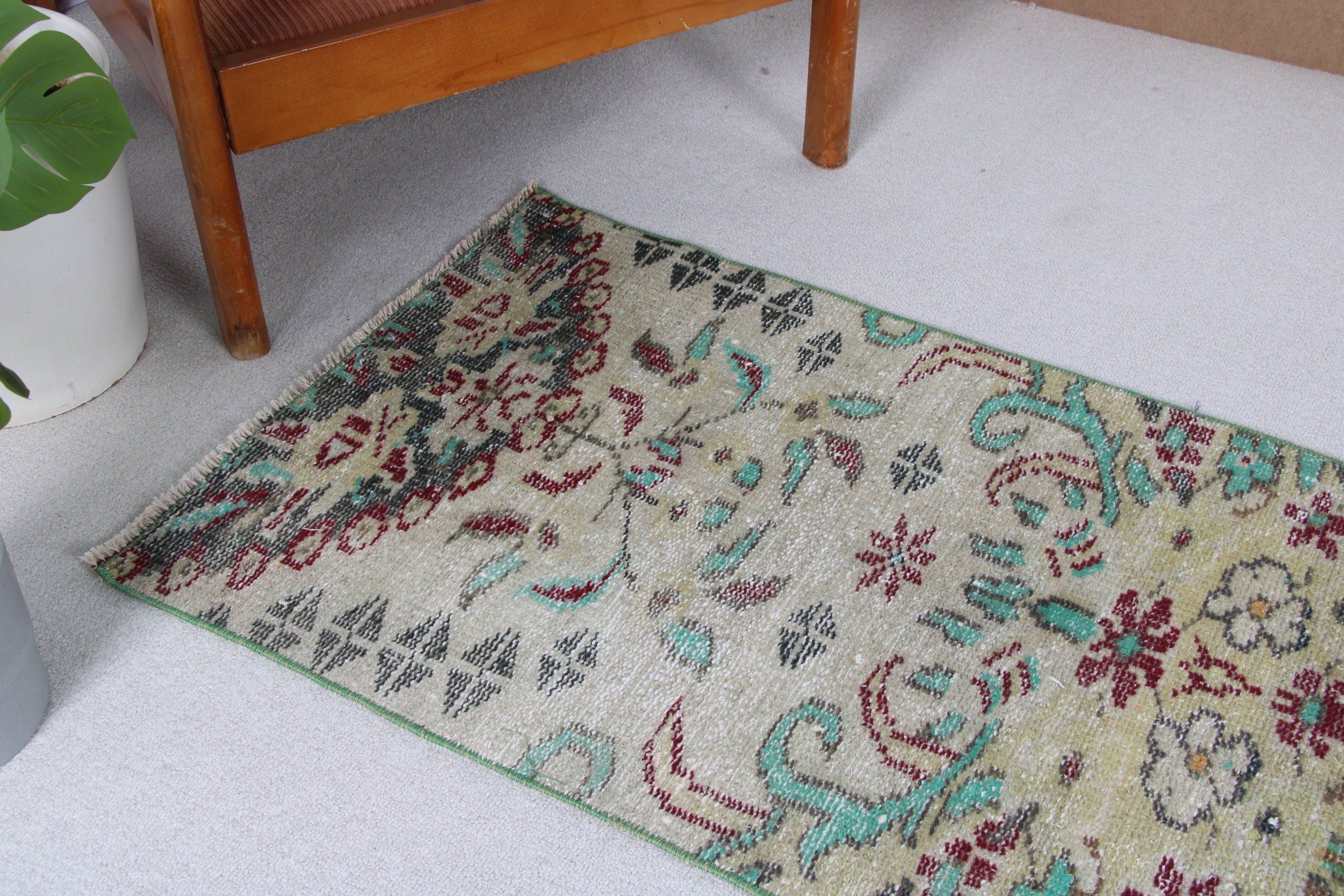 Rugs for Entry, Vintage Rug, Green  2x3.8 ft Small Rug, Bedroom Rugs, Turkish Rugs, Oriental Rug, Entry Rugs, Anatolian Rug