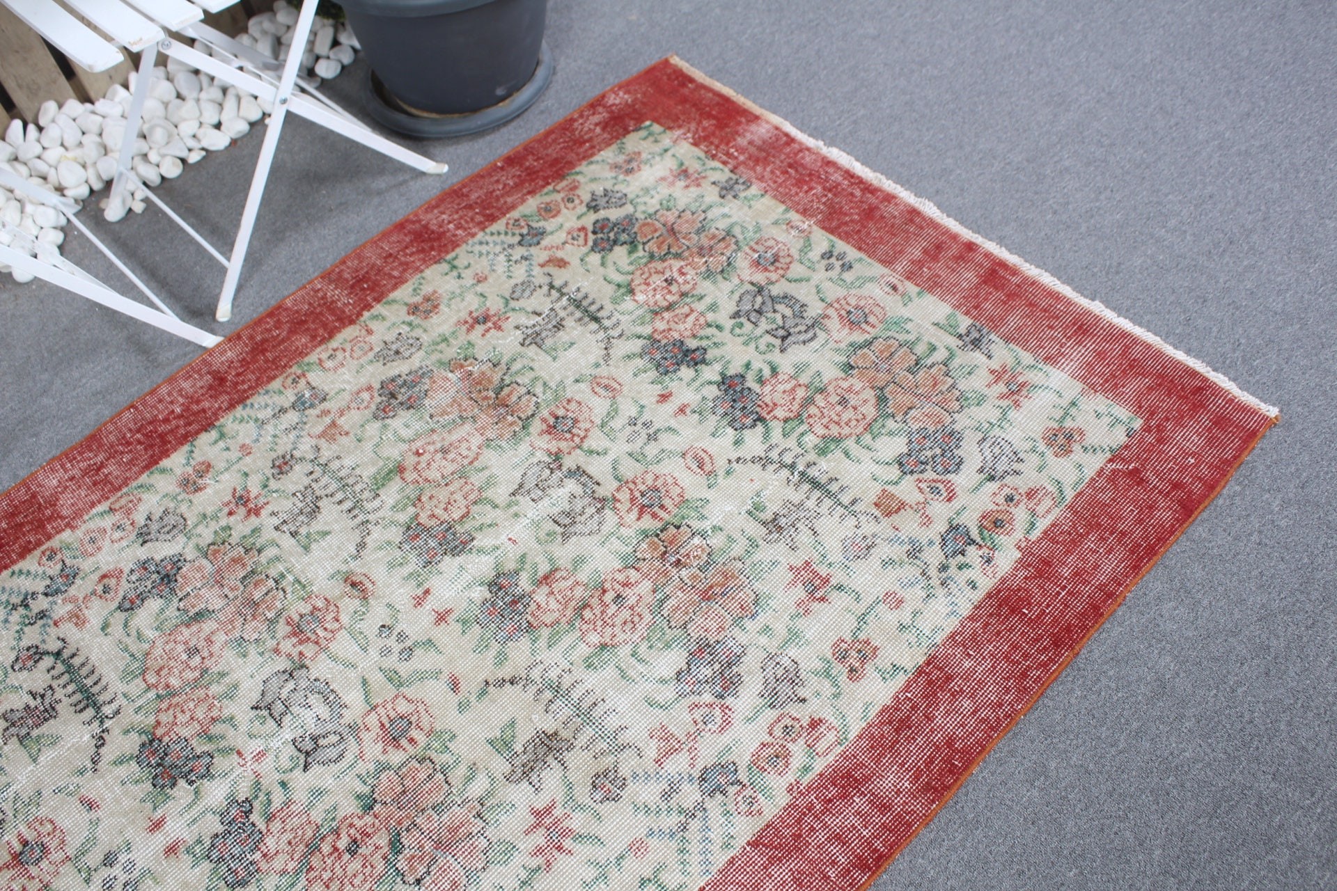 Vintage Rug, Red Moroccan Rug, Oriental Rug, Rugs for Area, 3.8x6.7 ft Area Rug, Kitchen Rug, Oushak Rugs, Turkish Rug, Dining Room Rugs