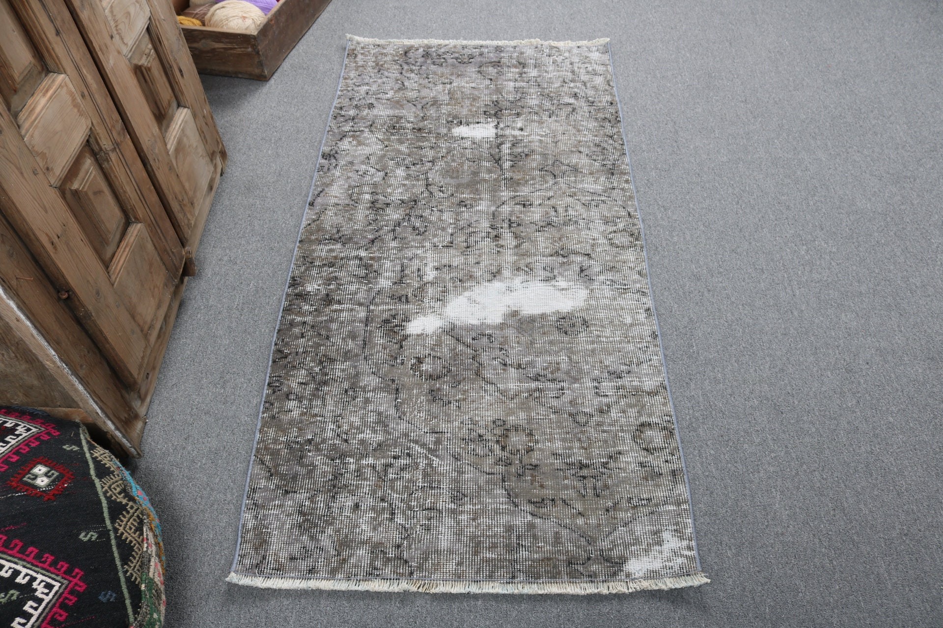 Geometric Rug, Nursery Rugs, Gray Floor Rug, Vintage Rug, Turkish Rug, Antique Rugs, Small Boho Rugs, 2.5x5.2 ft Small Rugs, Artistic Rugs