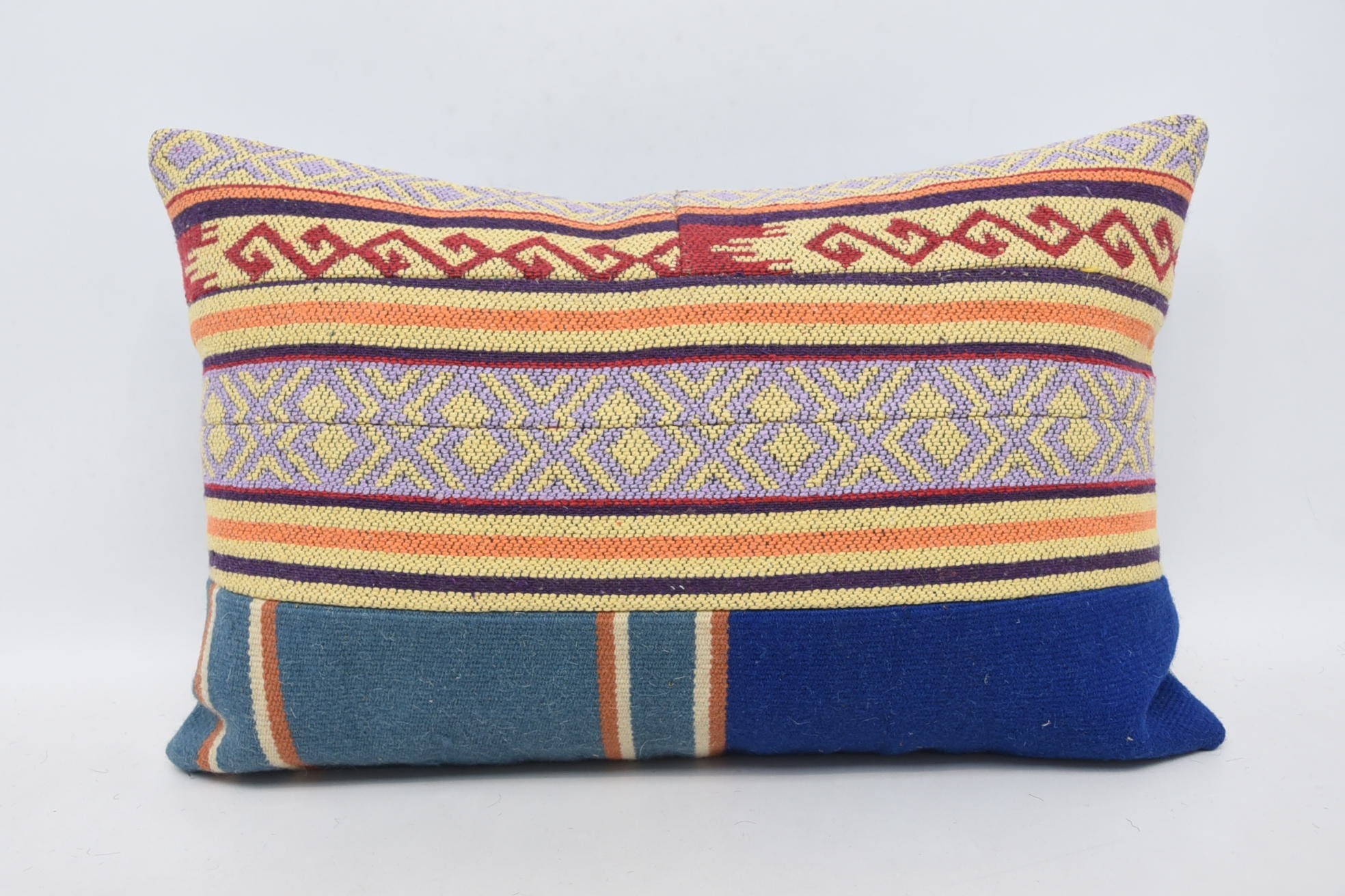 Turkish Pillow, Ethnical Kilim Rug Pillow, 16"x24" Blue Pillow Cover, Kilim Pillow Cover, Personalized Gift Pillow Cushion Cover