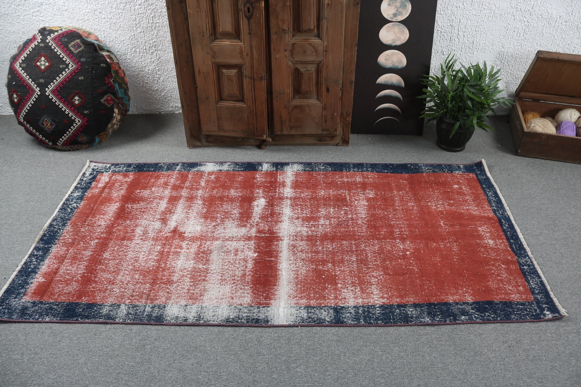 Vintage Rug, Turkish Rugs, Kitchen Rugs, Wool Rug, Red Neutral Rugs, Bedroom Rug, Rugs for Decorative, 3.3x6.6 ft Accent Rugs, Entry Rug