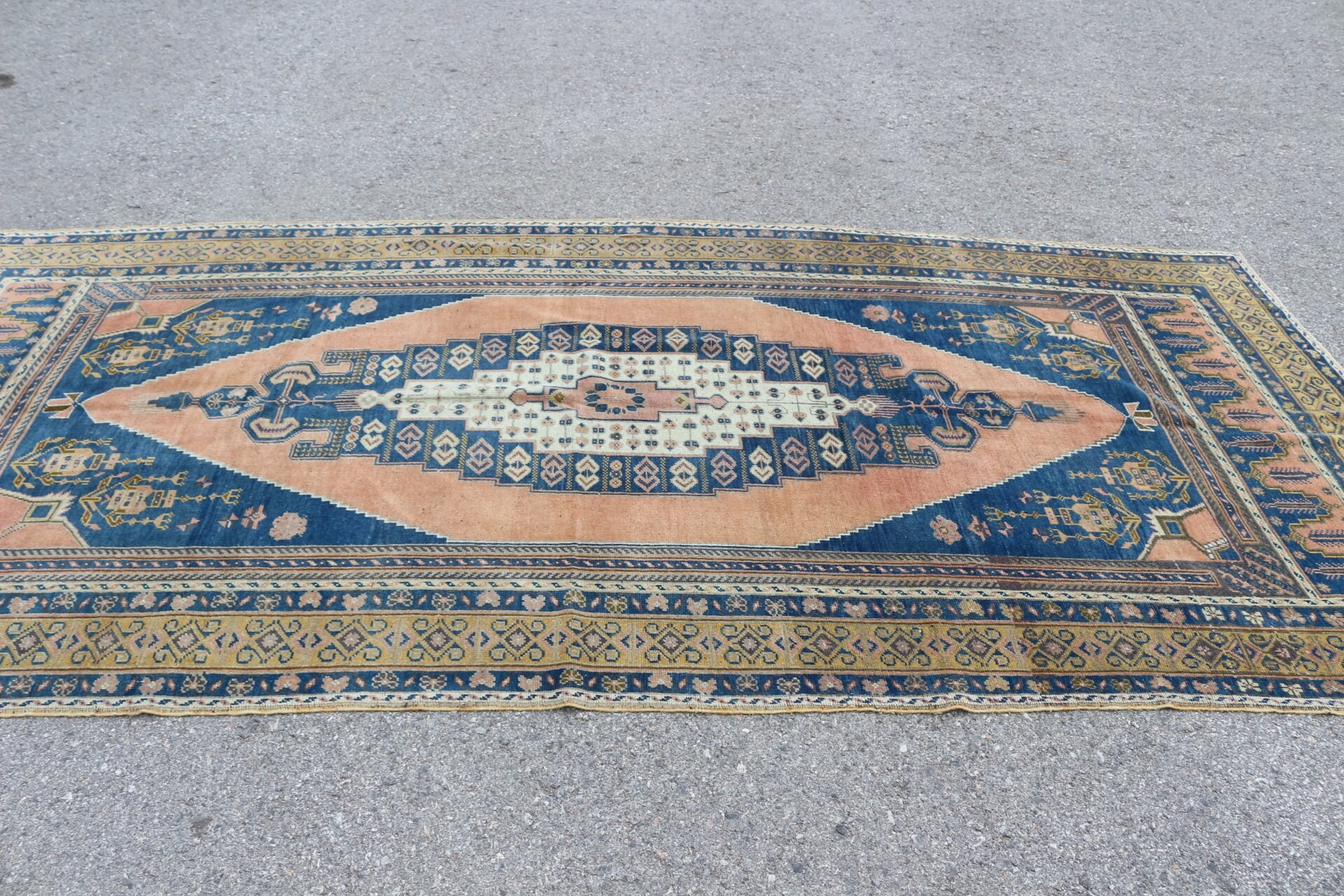 Havalı Halı, Türk Halıları, Oturma Odası Halısı, Vintage Halı, 4,9x11,1 ft Büyük Halılar, Yün Halı, Mavi Antika Halı, Yemek Odası Halıları, Salon Halısı