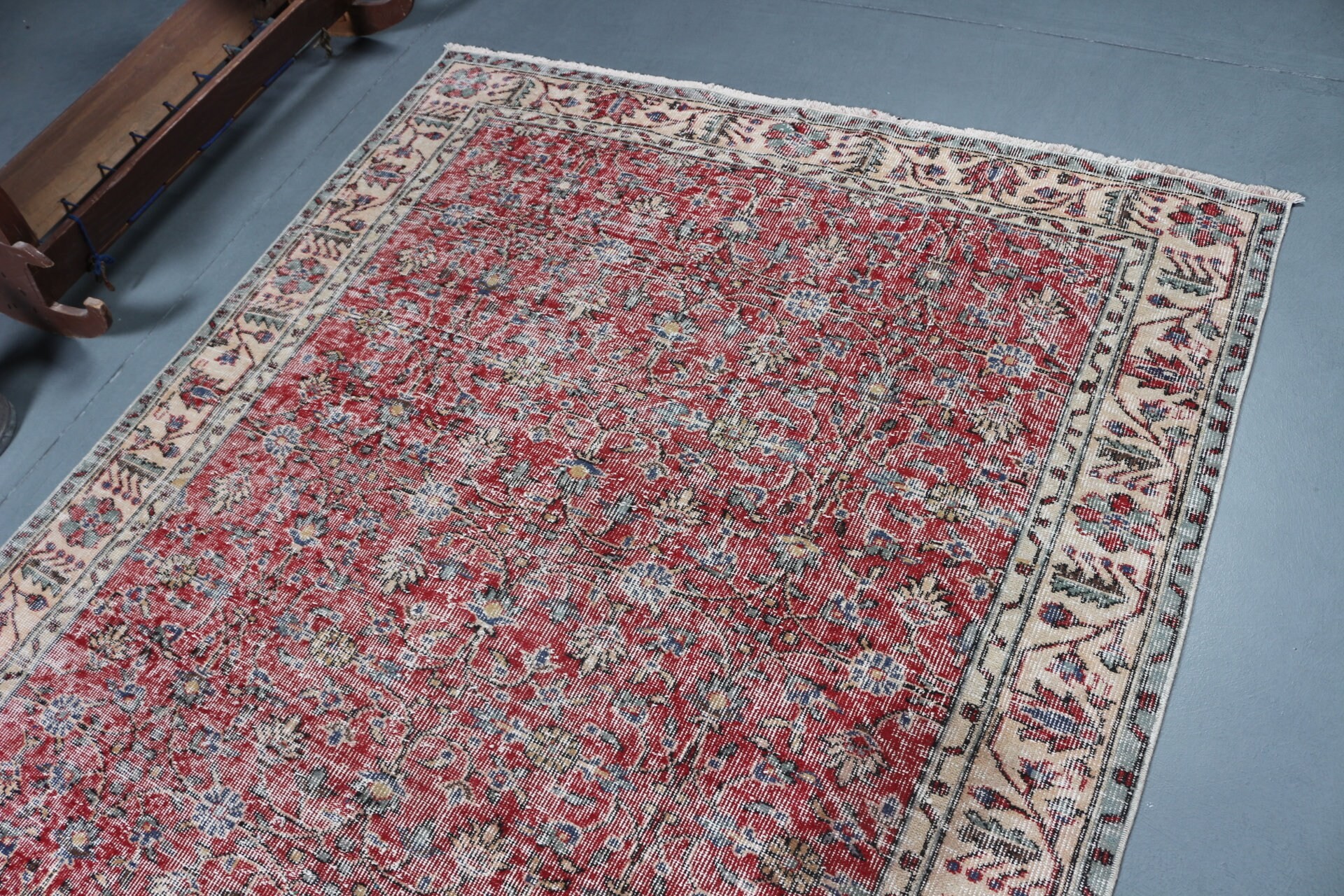 Oushak Halısı, Kırmızı Anadolu Halısı, Yatak Odası Halıları, Vintage Halı, 5.5x9.5 ft Büyük Halı, Yurt Halısı, Türk Halıları, Salon Halıları, Oturma Odası Halısı