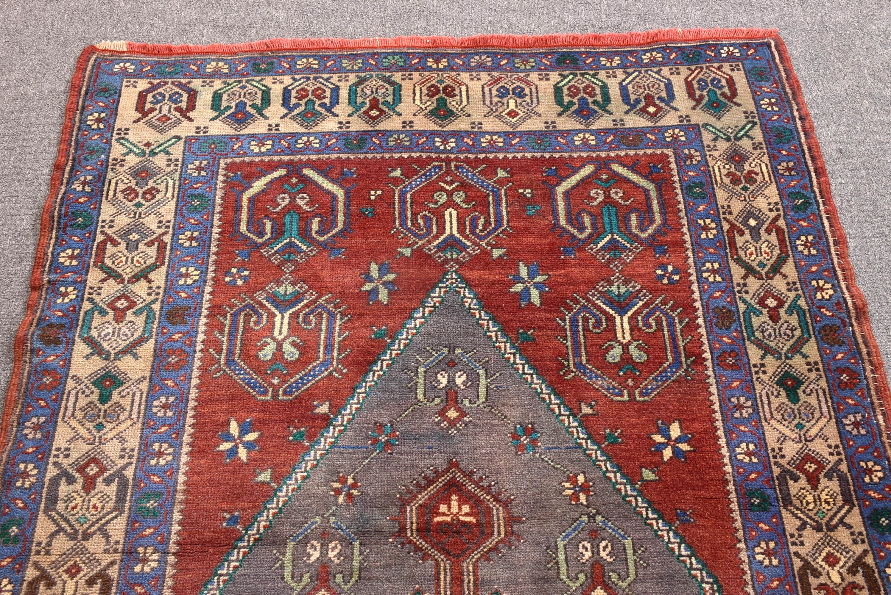 Red Oushak Rugs, Vintage Rugs, Turkish Rugs, 3.9x7.4 ft Area Rugs, Boho Rug, Boho Area Rugs, Ethnic Rug, Kitchen Rug, Rugs for Vintage Area