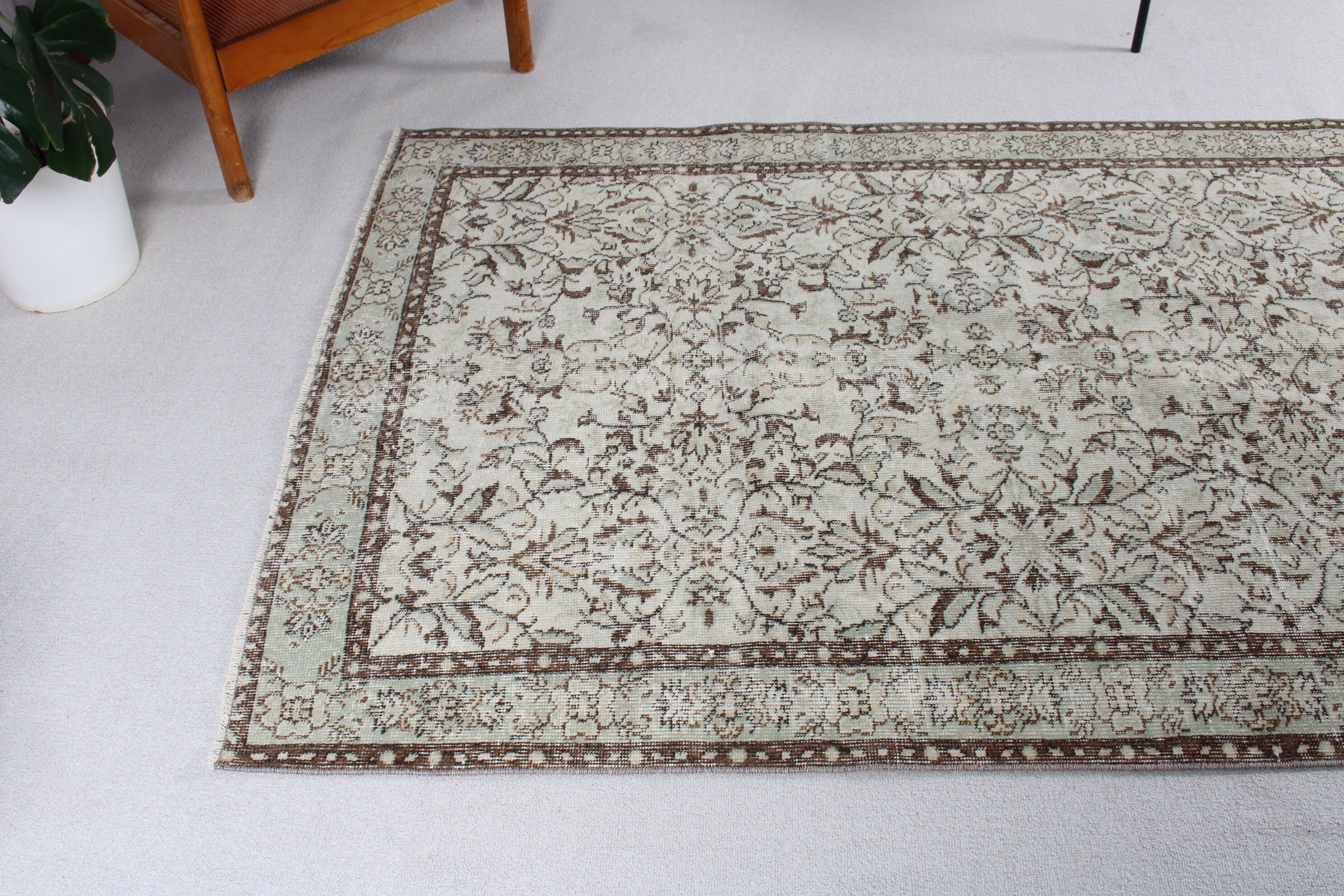 Bej İfade Halıları, Türk Halısı, Ev Halısı, Vintage Halılar, Modern Halı, Yatak Odası Halısı, Vintage Alan Halıları, 4.4x7.8 ft Alan Halısı, Yer Halısı