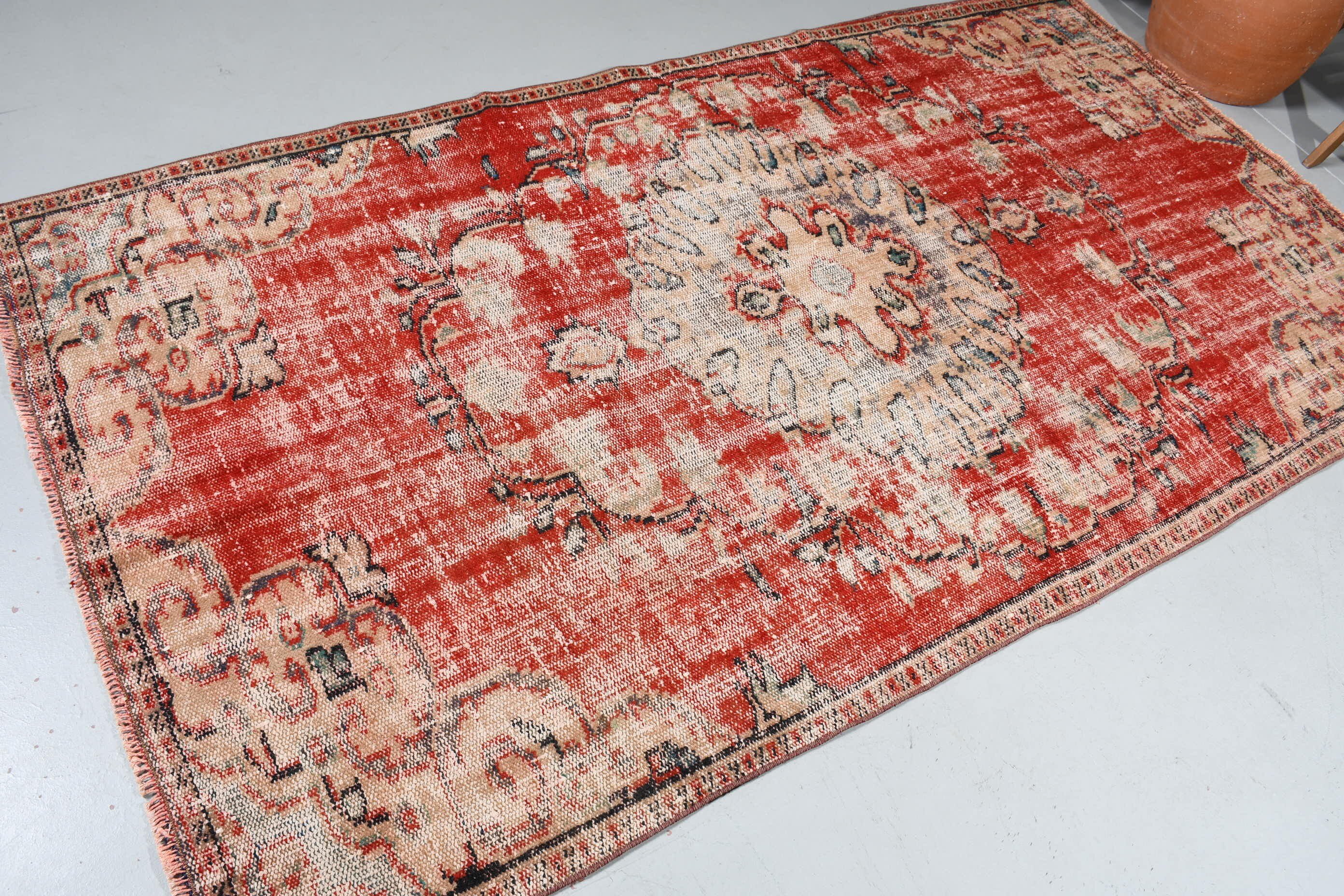 4.5x8.2 ft Area Rug, Rugs for Floor, Floor Rug, Red Oriental Rug, Turkish Rug, Handmade Rug, Dining Room Rugs, Bedroom Rug, Vintage Rugs