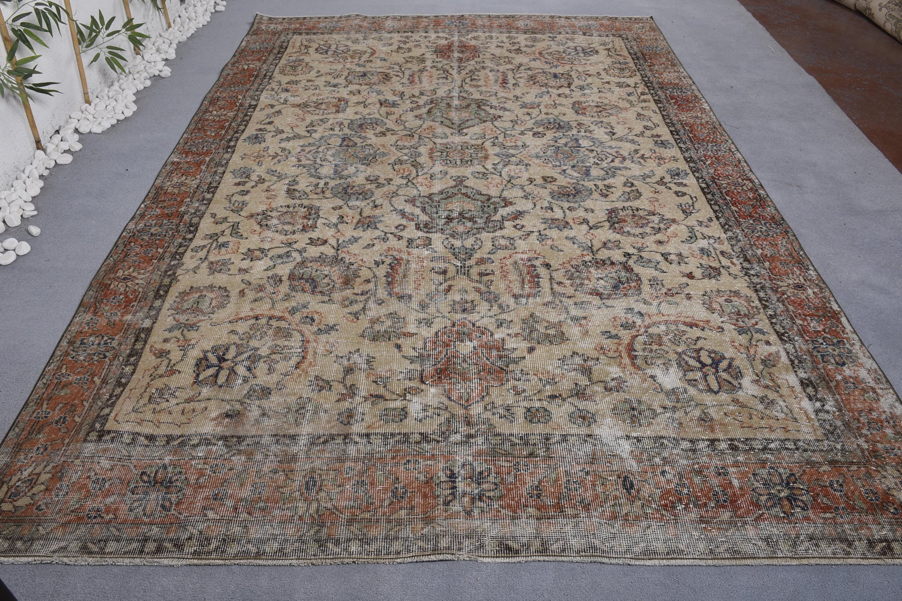 Oversize Turkish Rugs, 7.1x10.6 ft Oversize Rugs, Beige Kitchen Rugs, Turkish Rugs, Vintage Rugs, Salon Rugs, Moroccan Rugs, Antique Rugs