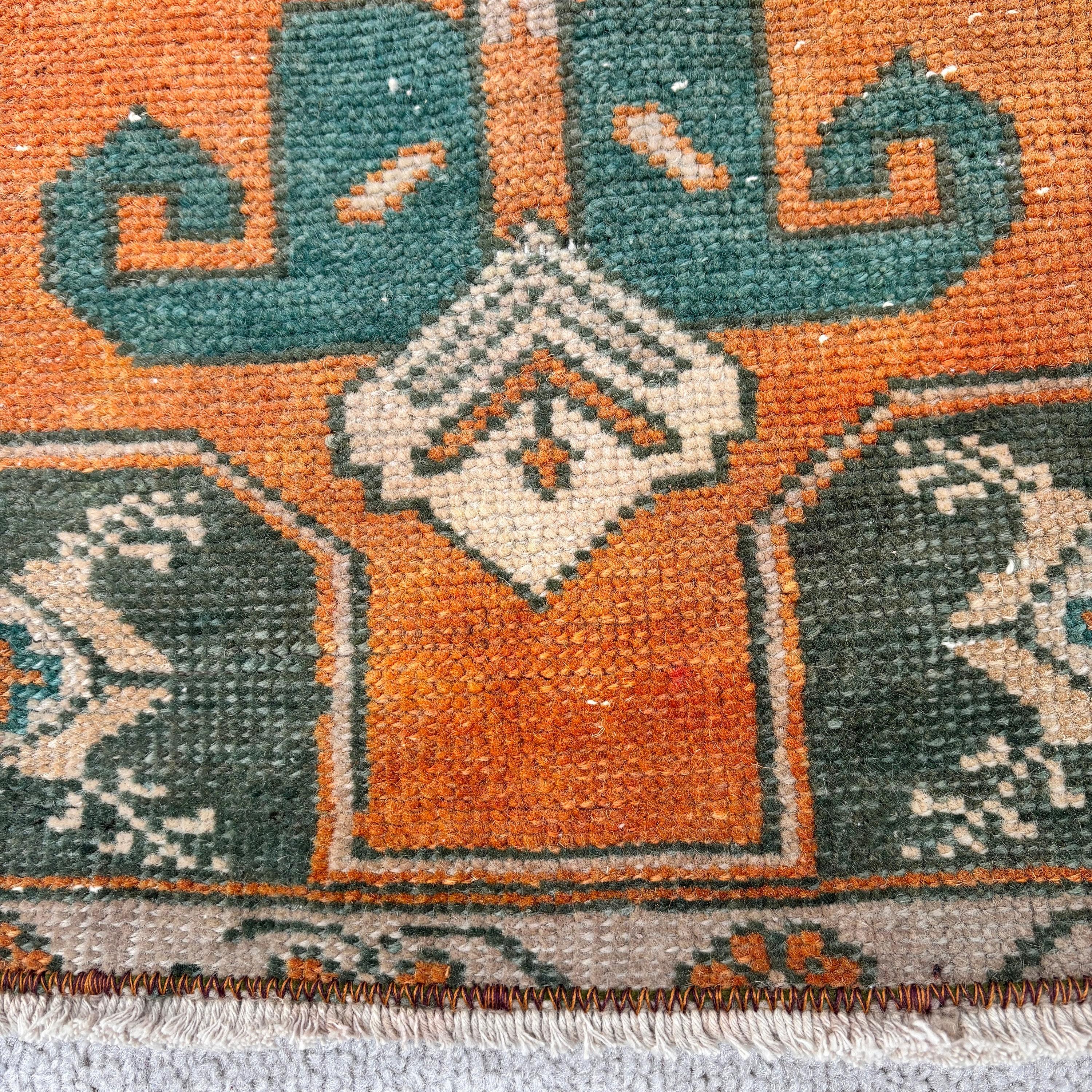 Turuncu Lüks Halılar, 1.4x2.8 ft Küçük Halılar, Küçük Boho Halılar, Küçük Vintage Halı, Vintage Halılar, Türk Halısı, Ev Dekorasyonu Halısı, Oryantal Halı