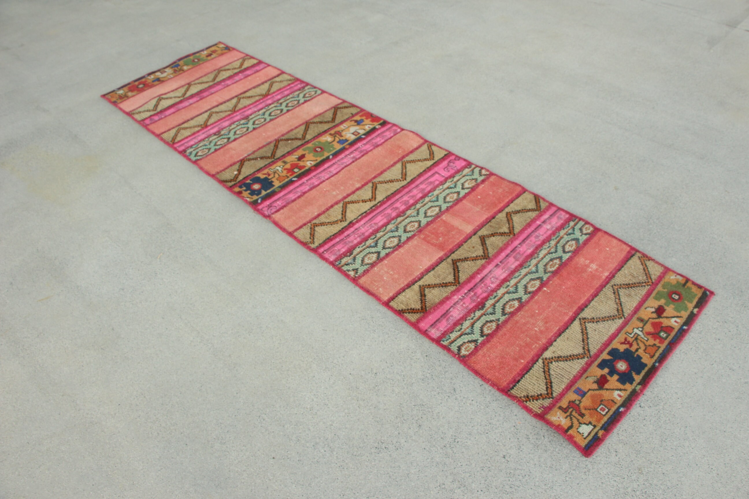 Lüks Halı, Vintage Halı, Uzun Yolluk Halı, Boho Halılar, 2.3x8.4 ft Runner Halı, Pembe Lüks Halılar, Nötr Halılar, Türk Halısı, Vintage Runner Halı