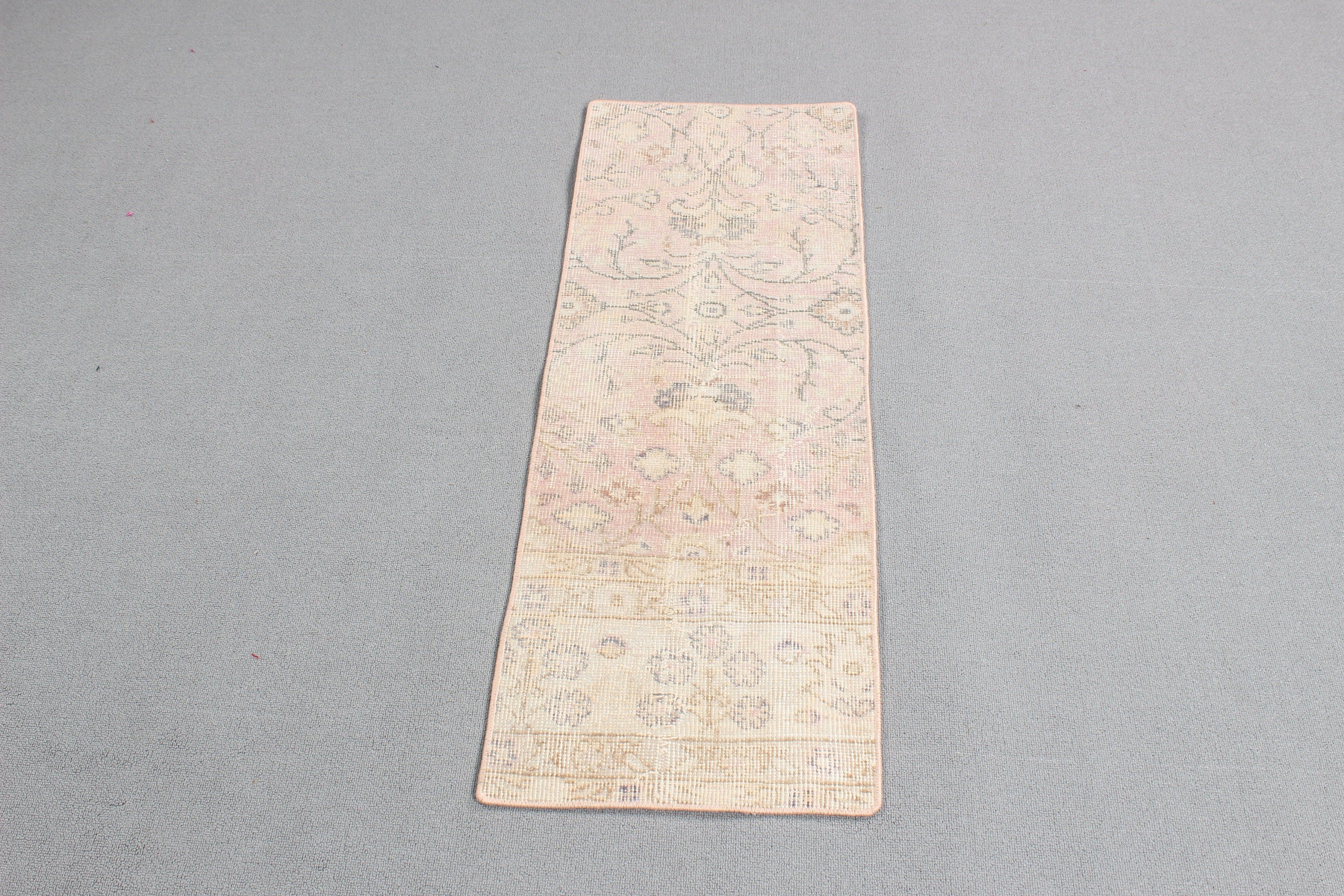 Banyo Halıları, Vintage Halı, Pembe Oushak Halı, El Dokuma Halı, 1,3x3,6 ft Küçük Halılar, Banyo Halıları, Oryantal Halılar, Giriş Halıları, Türk Halısı