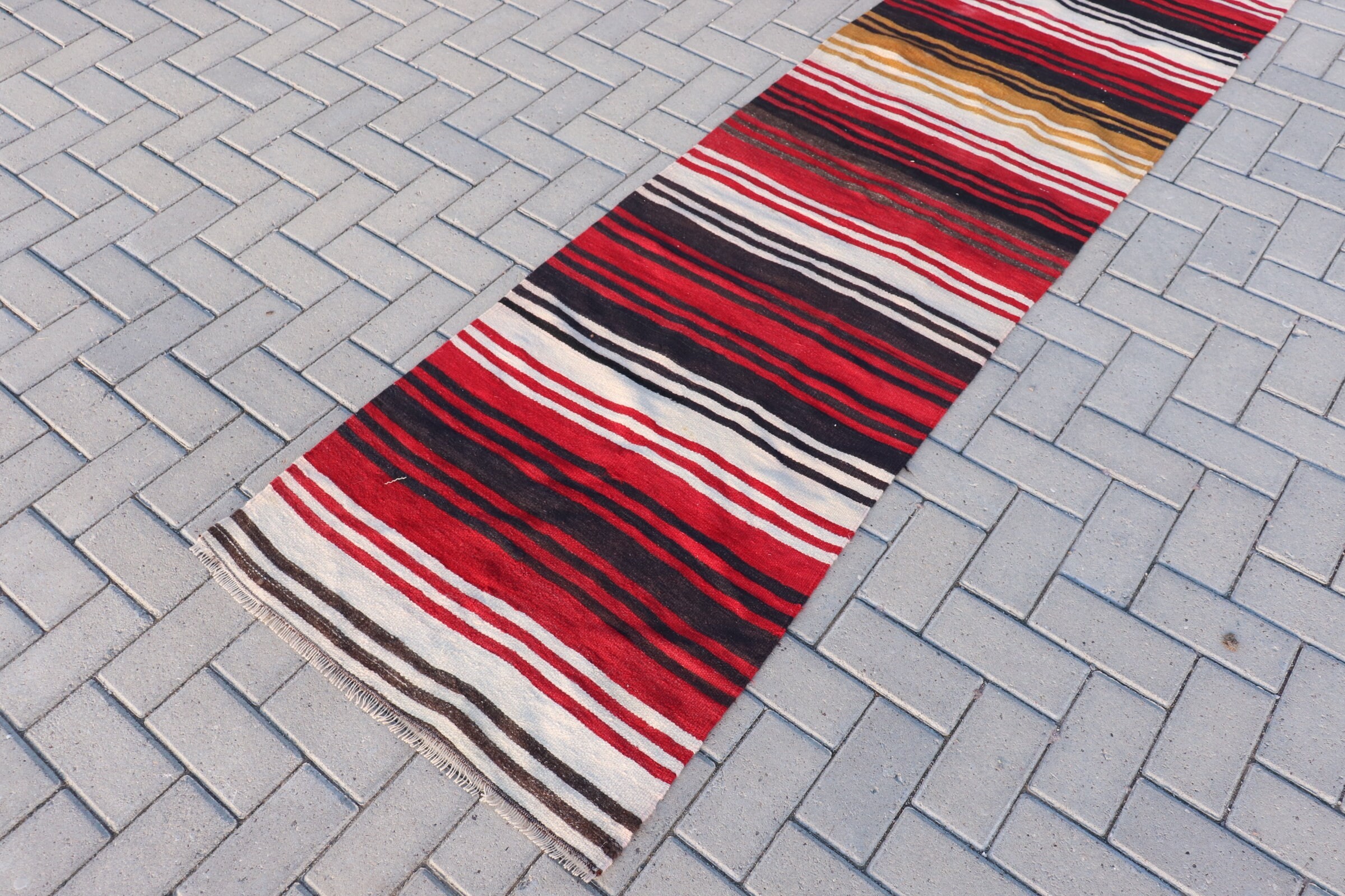 Kitchen Rug, Vintage Rug, Eclectic Rug, Kilim, Floor Rug, Red Wool Rugs, Anatolian Rug, Hallway Rugs, 2.3x11.2 ft Runner Rugs, Turkish Rugs