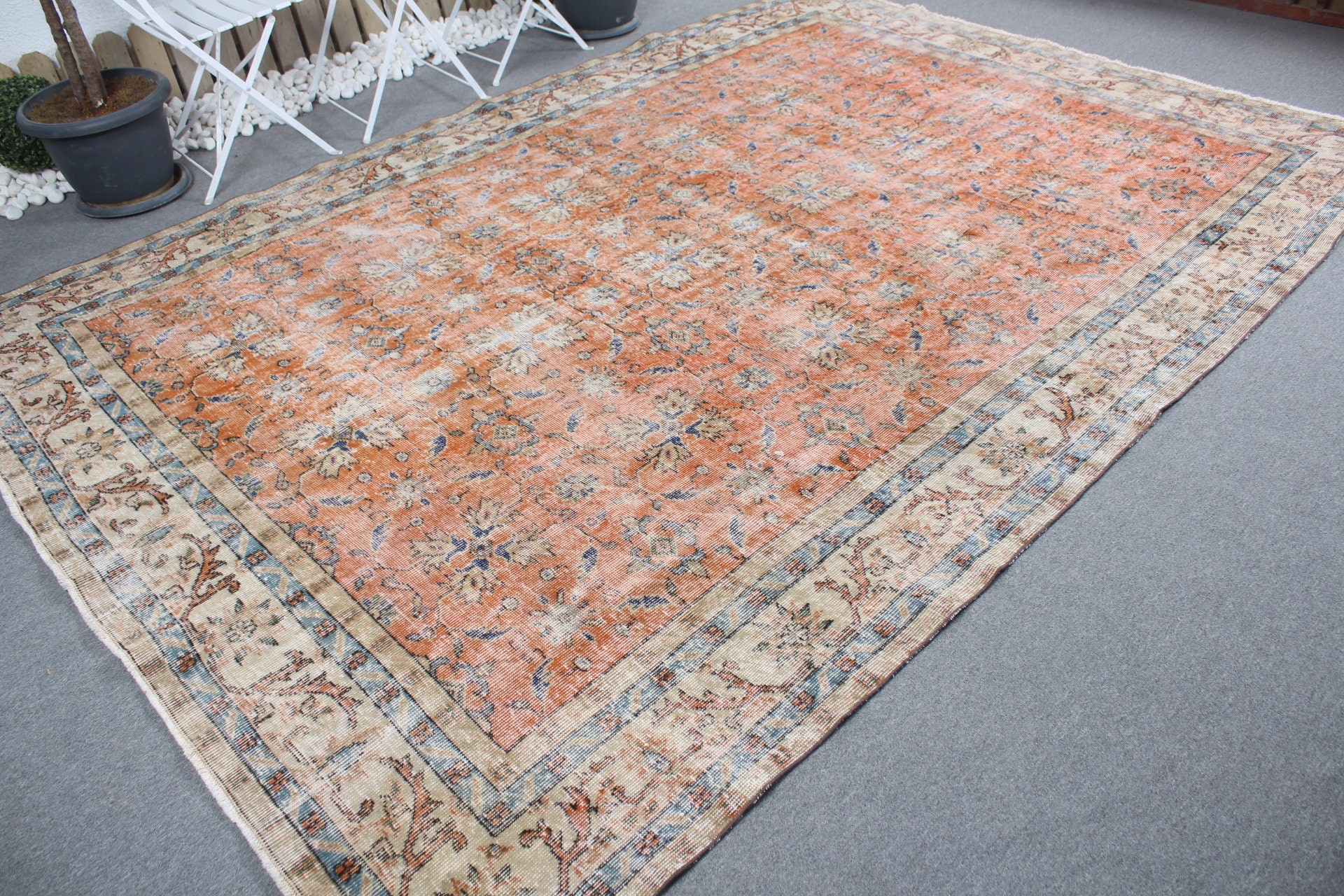 Bohemian Rug, Living Room Rug, Floor Rug, Salon Rugs, Turkish Rug, Orange Oriental Rug, Vintage Rugs, 7.7x11 ft Oversize Rug