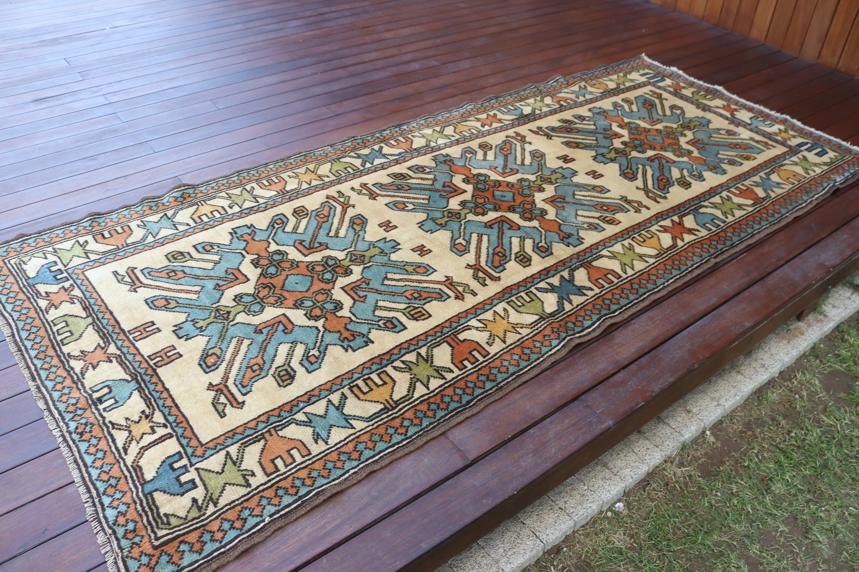 Vintage Halı, 3,7x8,4 ft Alan Halısı, Açıklama Halısı, Bej Nötr Halılar, Türk Halıları, Alan Halıları, Boho Alan Halısı, Soğuk Halılar, İç Mekan Halısı