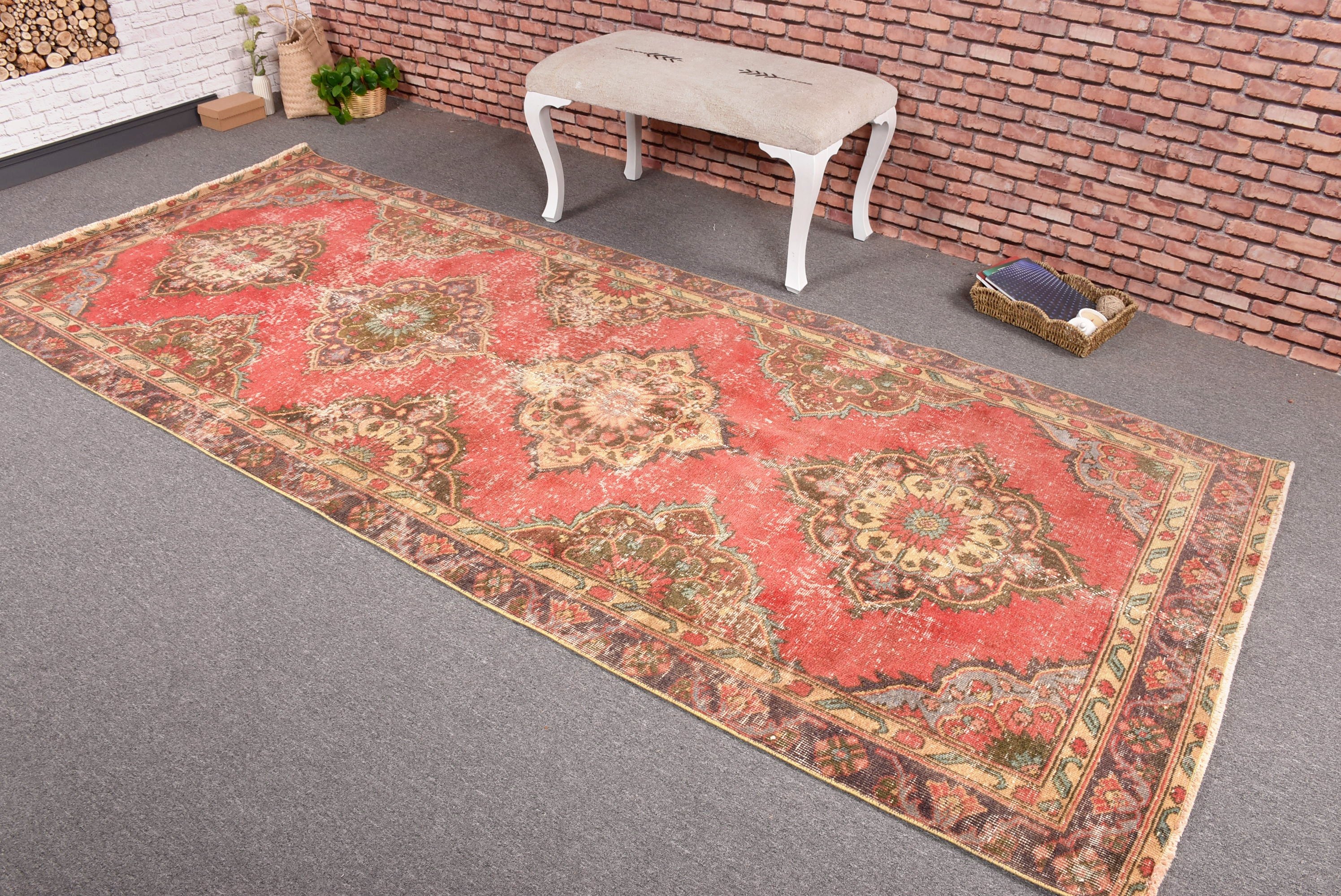 Oushak Rug, Neutral Rug, Red  4.2x10.3 ft Large Rugs, Vintage Rugs, Large Oushak Rug, Office Rug, Bedroom Rugs, Turkish Rug