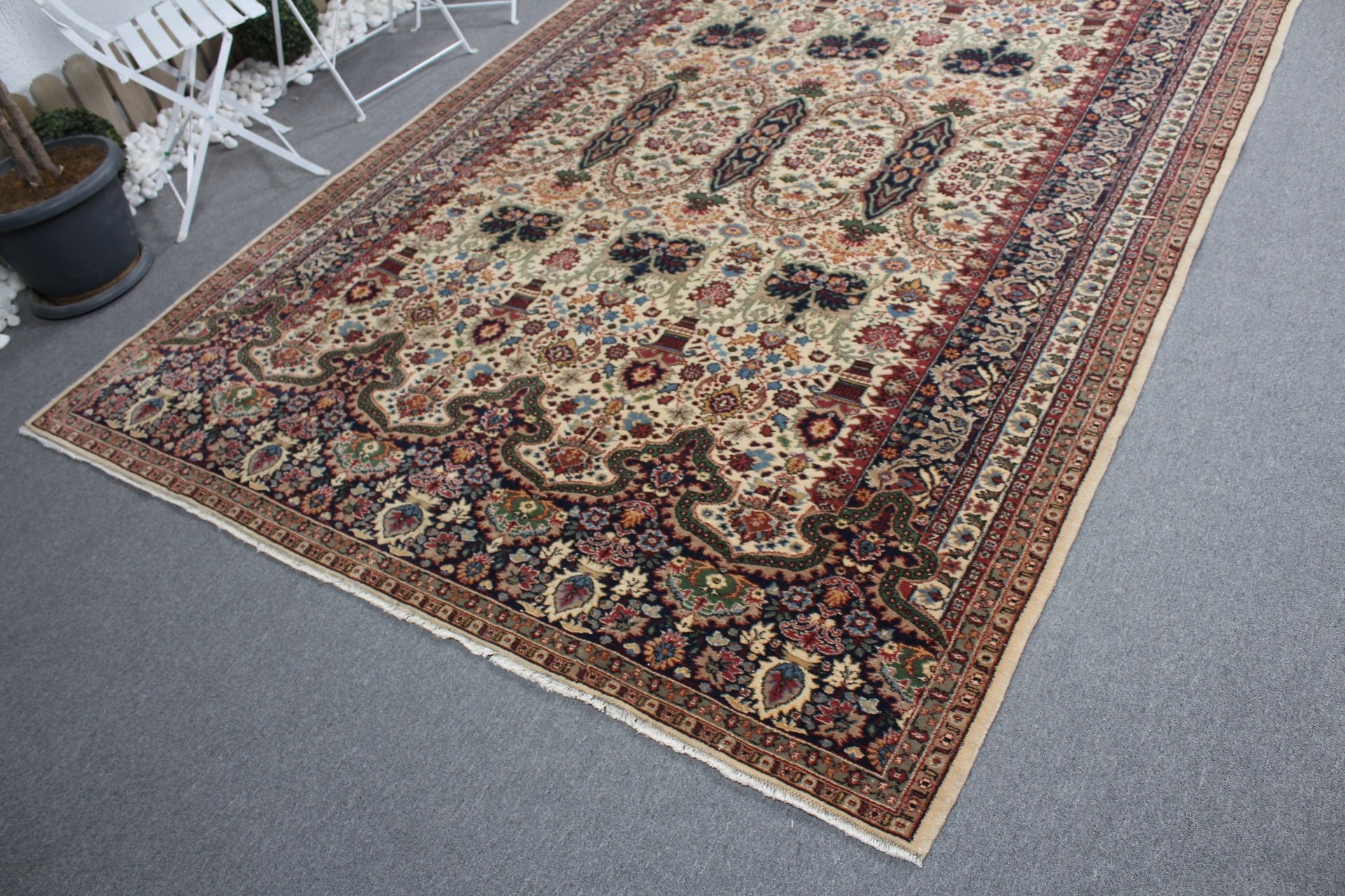 Oturma Odası Halıları, Sanat Halısı, 6.8x10.3 ft Büyük Boy Halı, Vintage Halı, Türk Halıları, Yemek Odası Halısı, Oushak Halısı, Bej Yer Halısı, Yatak Odası Halısı