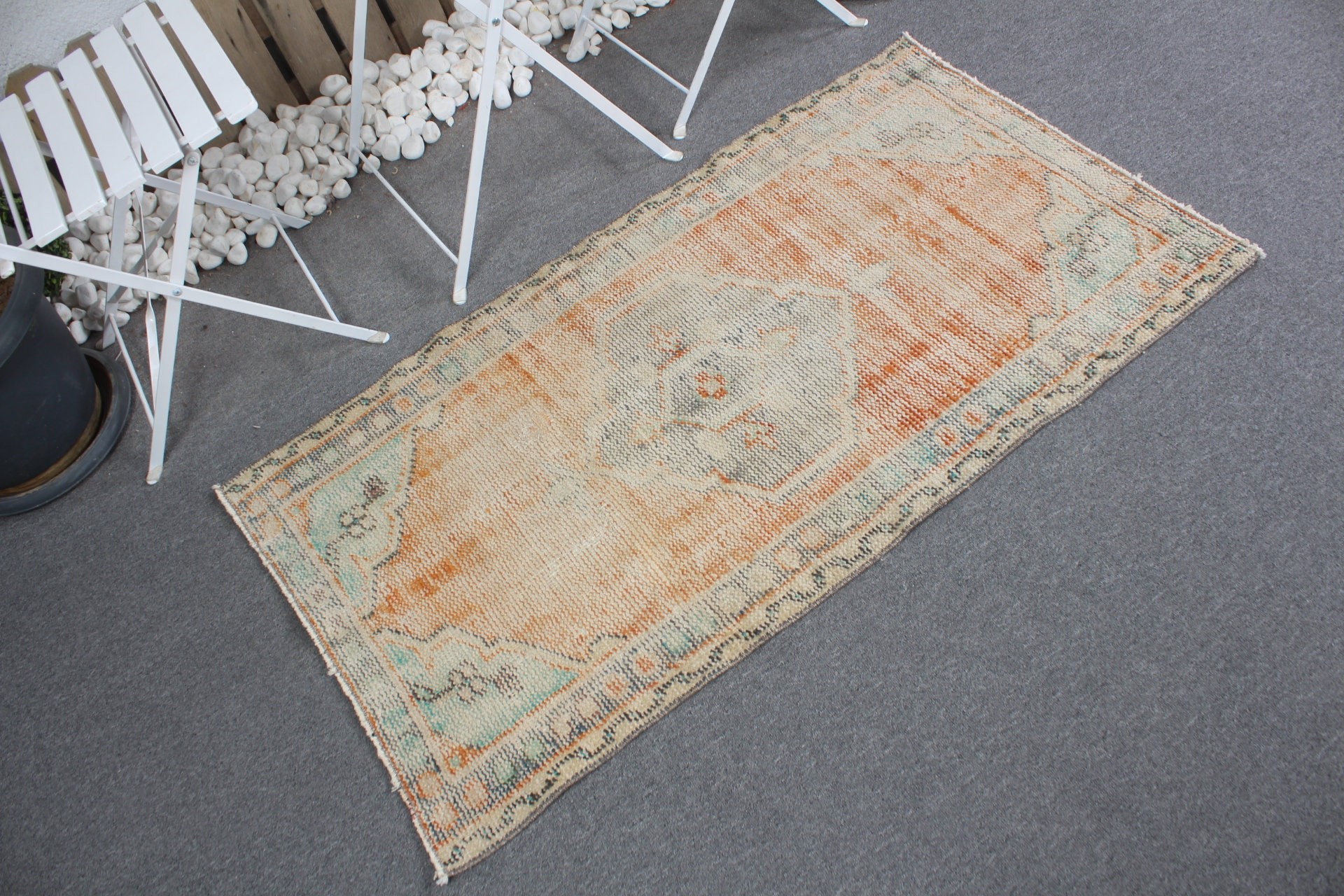 Turkish Rugs, Distressed Rug, Orange  2.4x4.5 ft Small Rug, Vintage Rug, Door Mat Rugs, Kitchen Rug, Wool Rugs, Bedroom Rugs