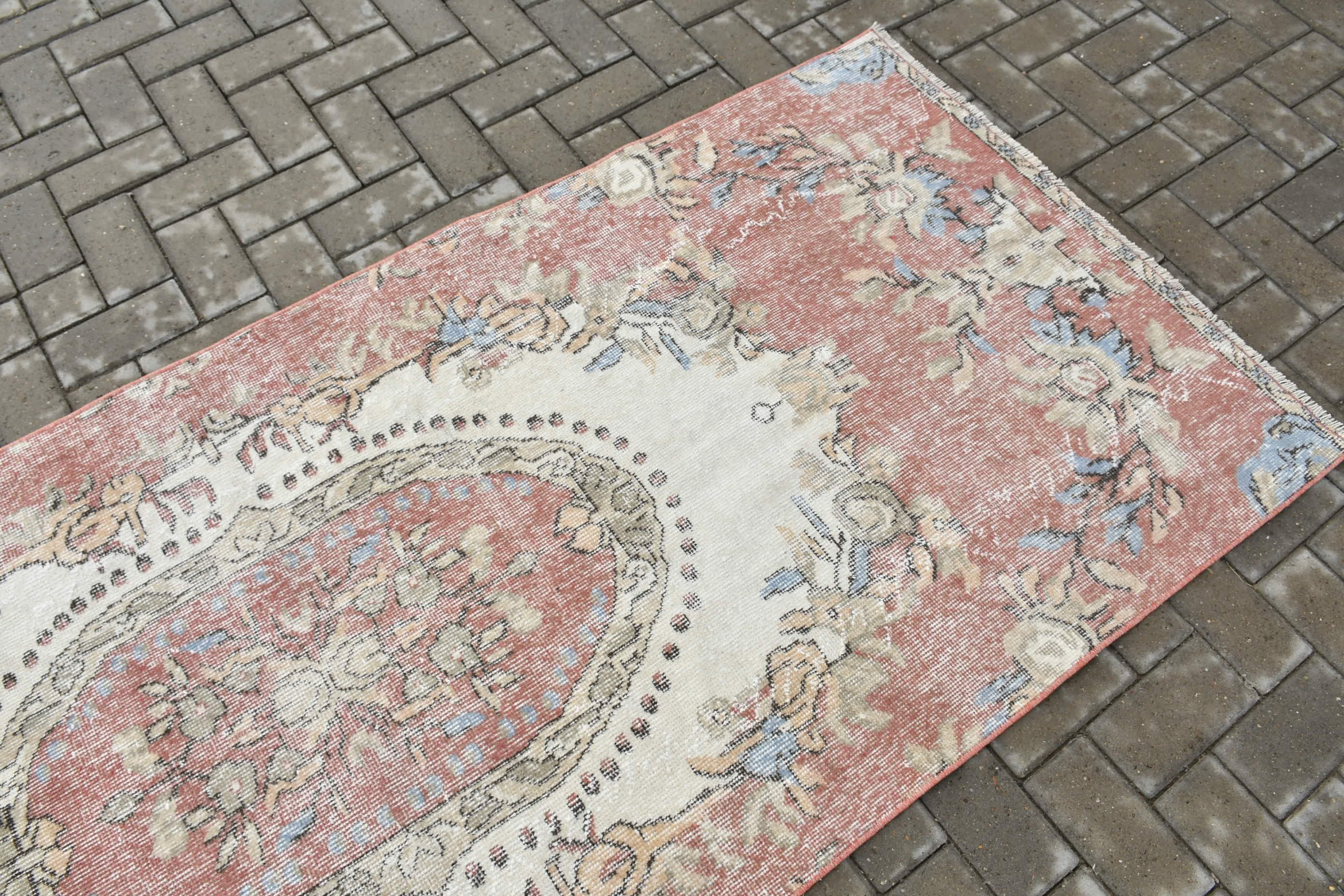 Stair Rugs, Turkish Rug, Rugs for Kitchen, Vintage Rug, Oriental Rugs, 3.2x8 ft Runner Rug, Floor Rugs, Pink Oriental Rug, Corridor Rugs