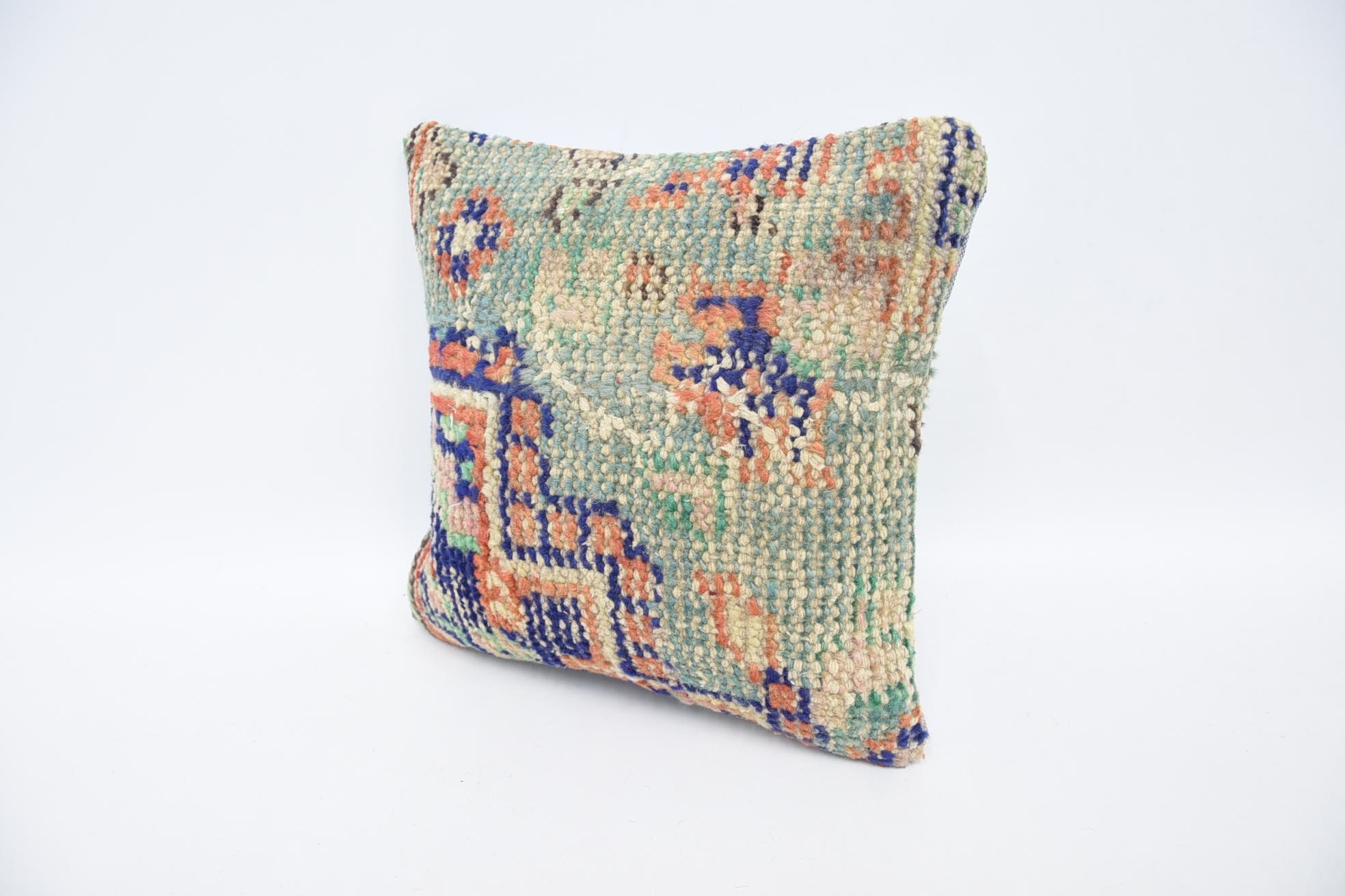 Kilim Cushion Sham, Kilim Pillow Cover, Throw Kilim Pillow, Decorative Throw Pillow Case, 12"x12" Blue Pillow Cover