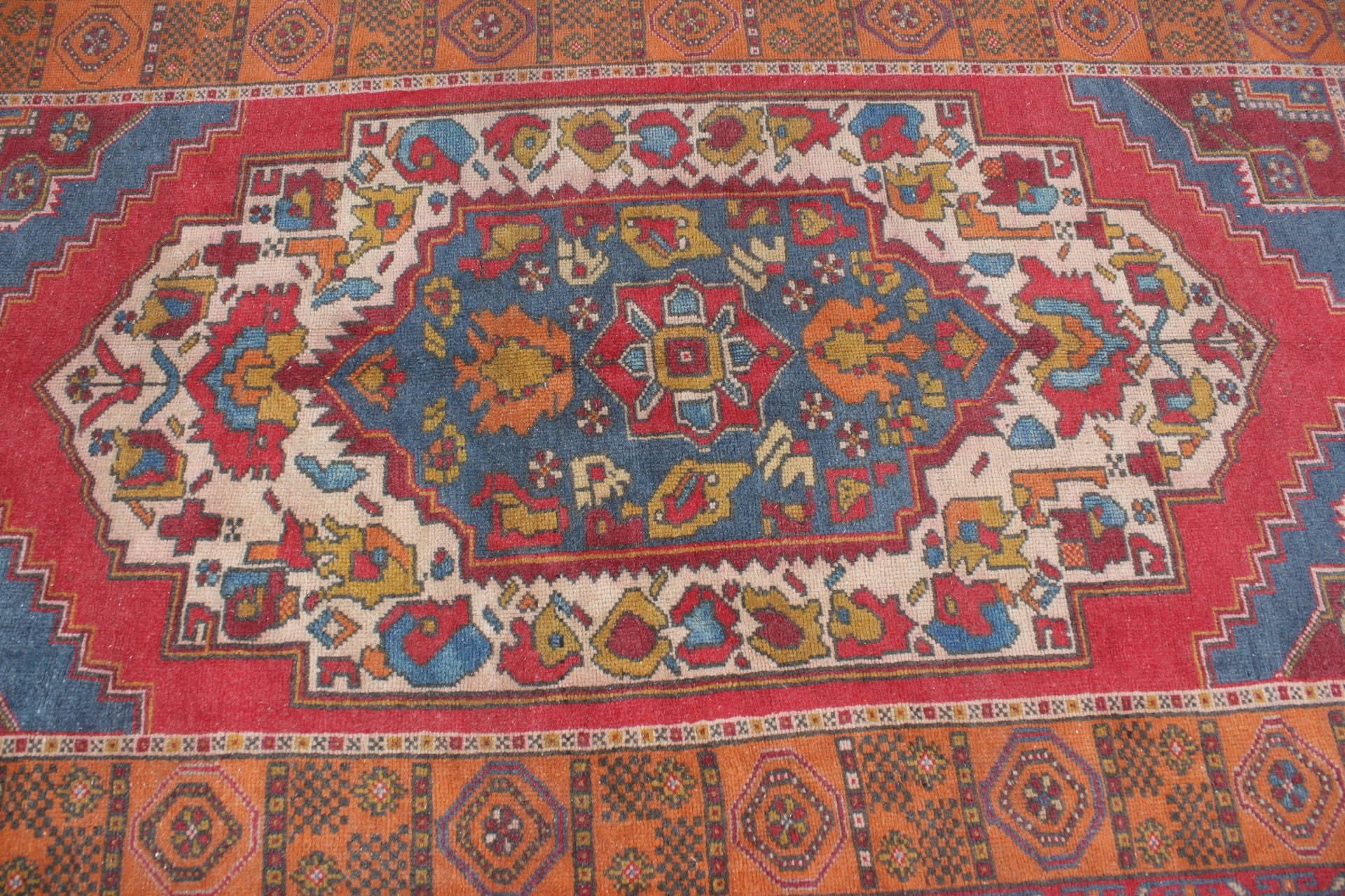 Oryantal Halı, Yemek Odası Halıları, Türk Halısı, Yatak Odası Halısı, 4.3x8 ft Alan Halıları, Vintage Halı, Turuncu Oushak Halısı, Yer Halısı