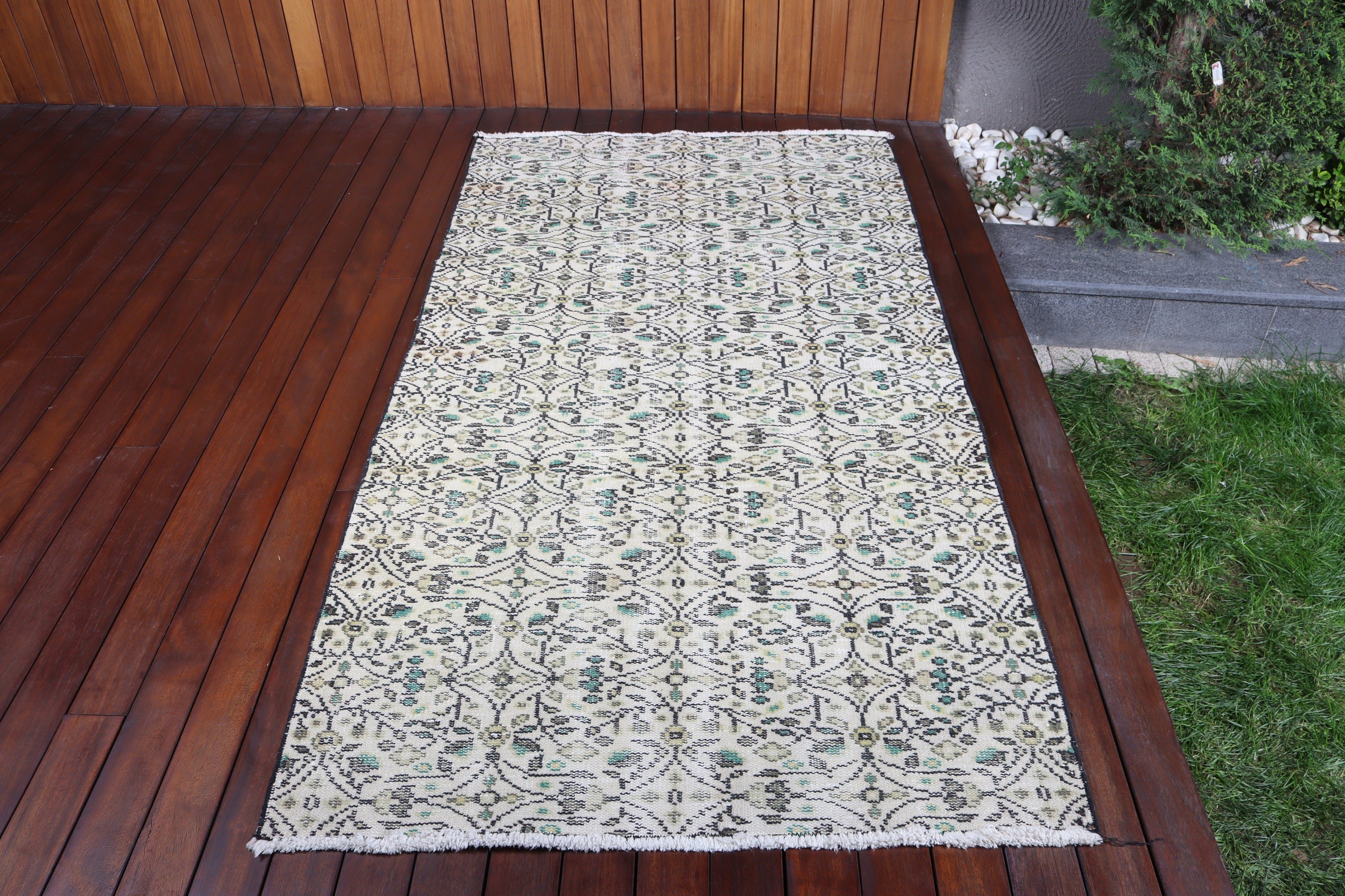 Vintage Halılar, Bej Düz Dokuma Halılar, Ev Dekorasyonu Halıları, Türk Halıları, Oushak Alan Halıları, Yün Halılar, Boho Halı, İç Mekan Halıları, 3,6x6,9 ft Alan Halıları