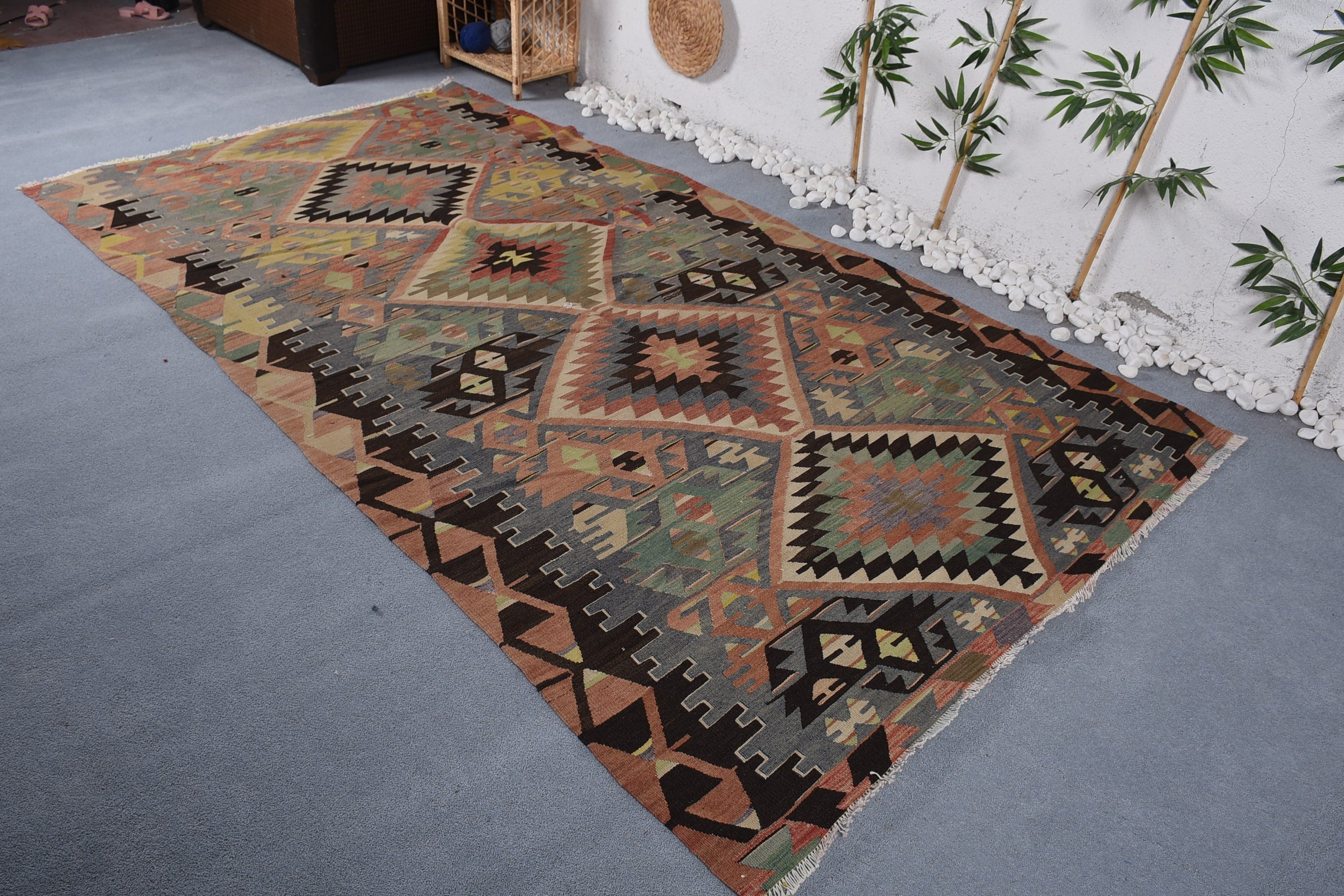 Living Room Rugs, Cool Rug, Bedroom Rugs, Distressed Rug, Rugs for Salon, Kilim, 5.2x9.6 ft Large Rug, Vintage Rugs, Turkish Rug, Floor Rug