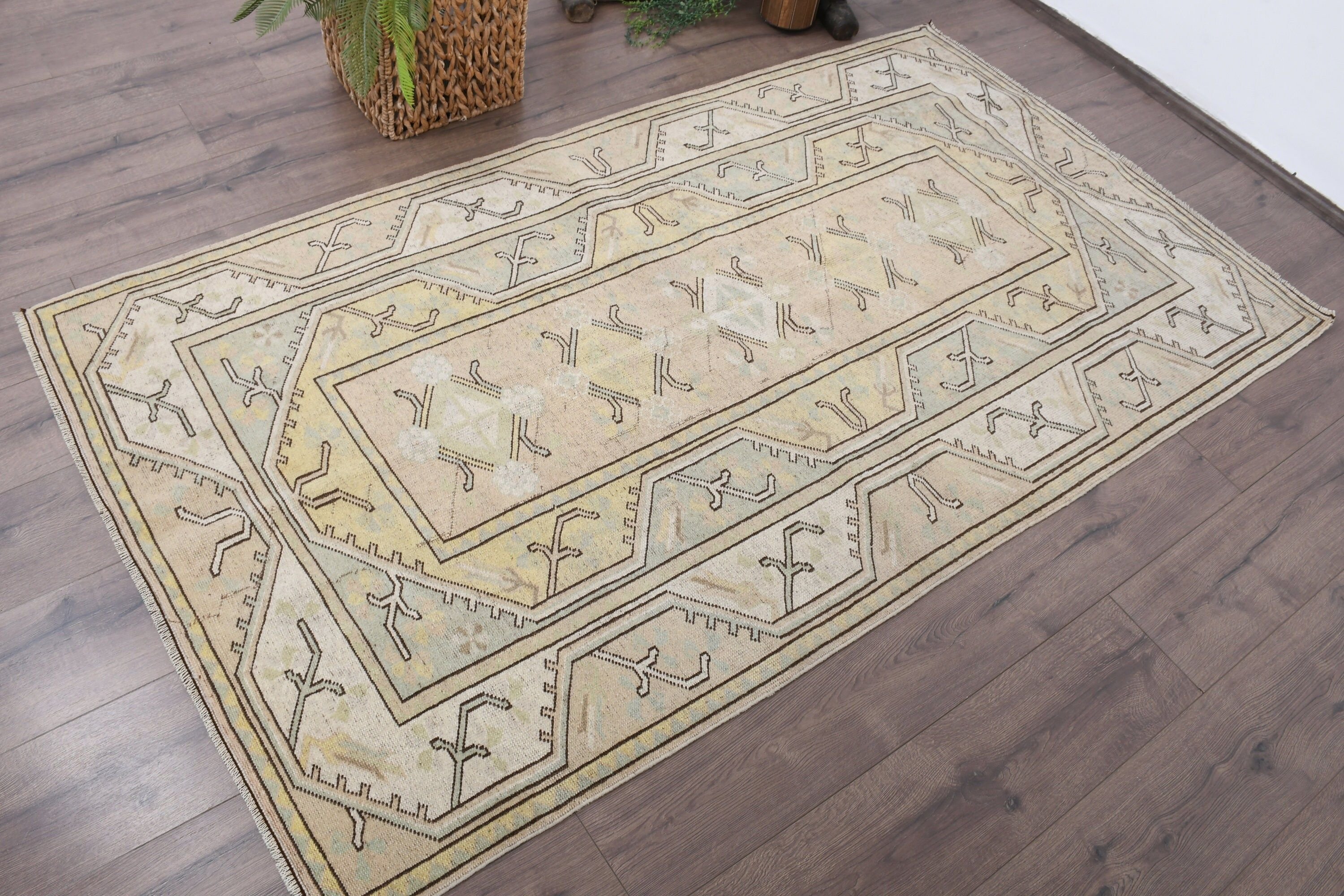 3.7x6.7 ft Area Rugs, Indoor Rugs, Bedroom Rugs, Vintage Rug, Turkish Rug, Floor Rug, Rugs for Area, Yellow Kitchen Rug