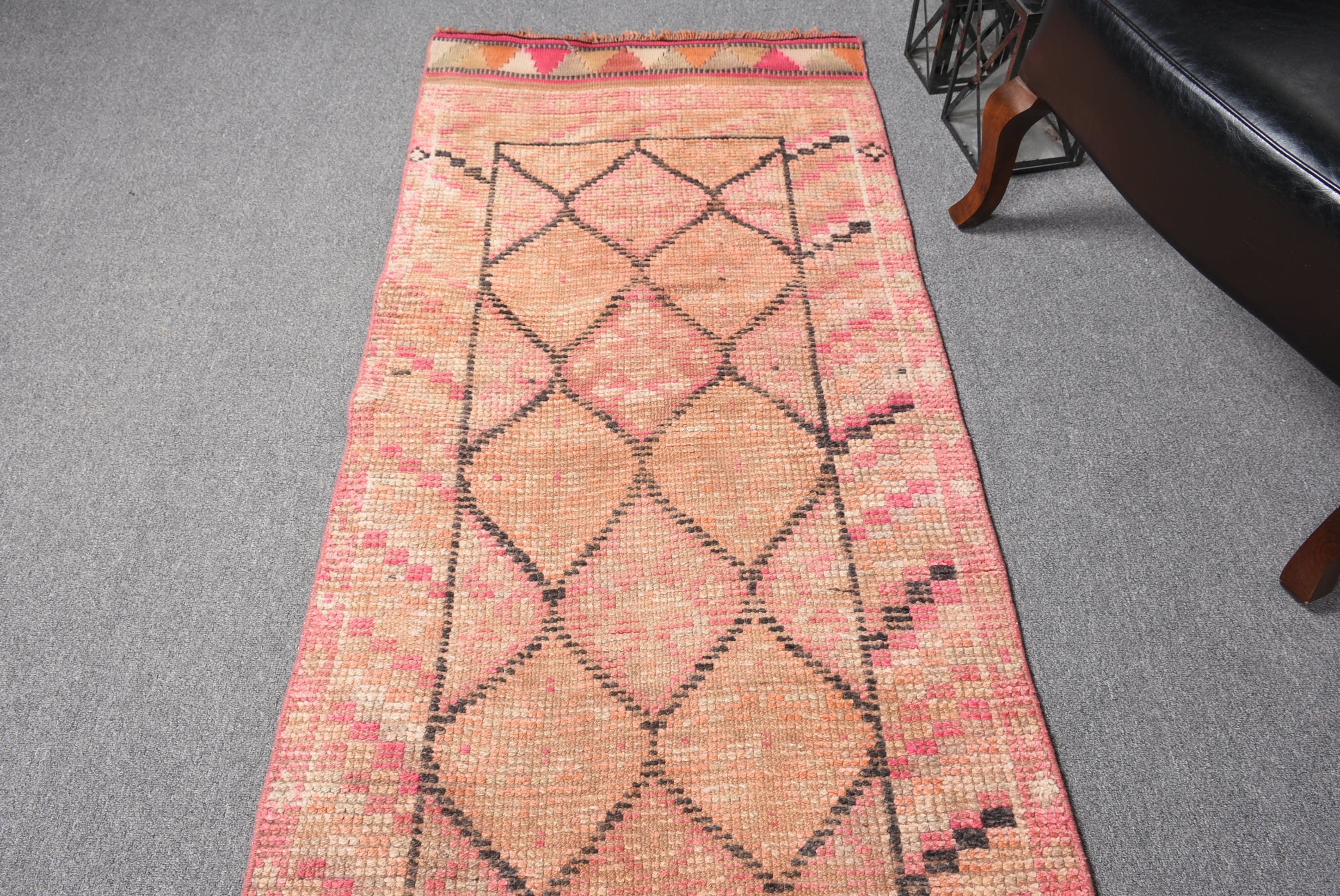 Orange Antique Rug, 2.5x12.1 ft Runner Rugs, Designer Rug, Vintage Rug, Corridor Rug, Stair Rugs, Turkish Rugs, Moroccan Rug, Oushak Rug