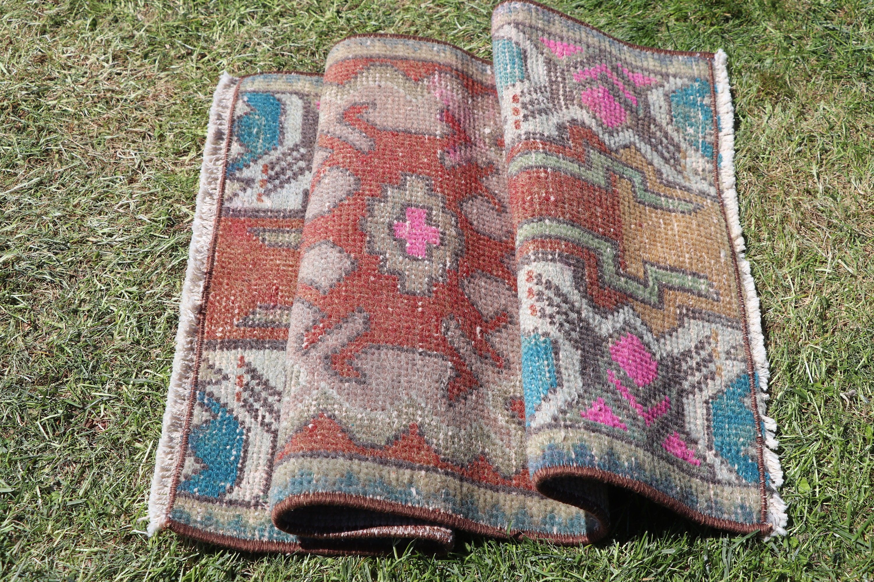 Geometrik Halı, Küçük Vintage Halı, Araba Paspas Halıları, Oryantal Halı, Turuncu Lüks Halı, Vintage Halılar, Türk Halıları, 1.4x2.5 ft Küçük Halılar