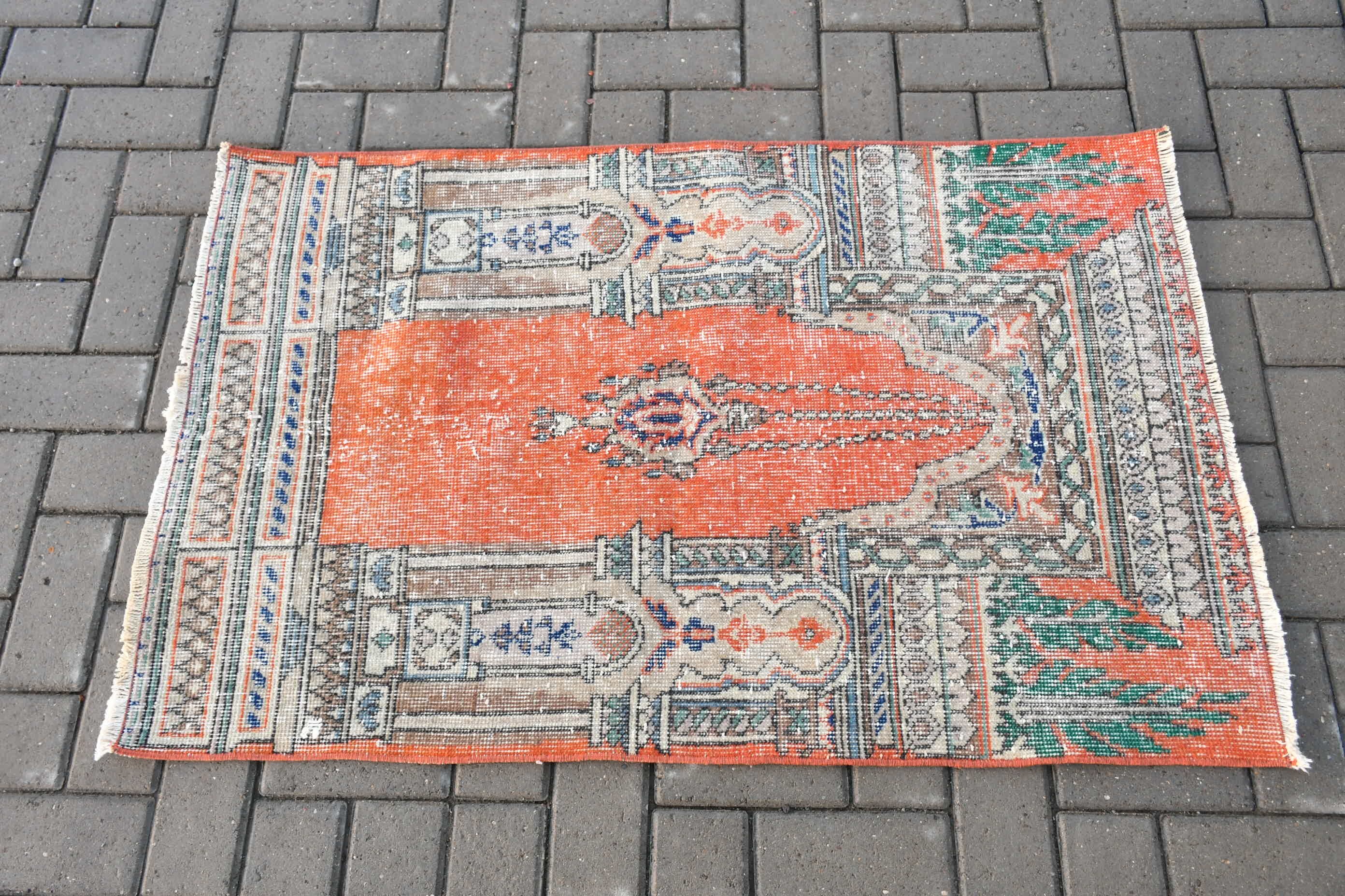 Rugs for Bedroom, 2.6x4 ft Small Rugs, Nursery Rug, Antique Rug, Bathroom Rug, Turkish Rug, Vintage Rug, Orange Bedroom Rug