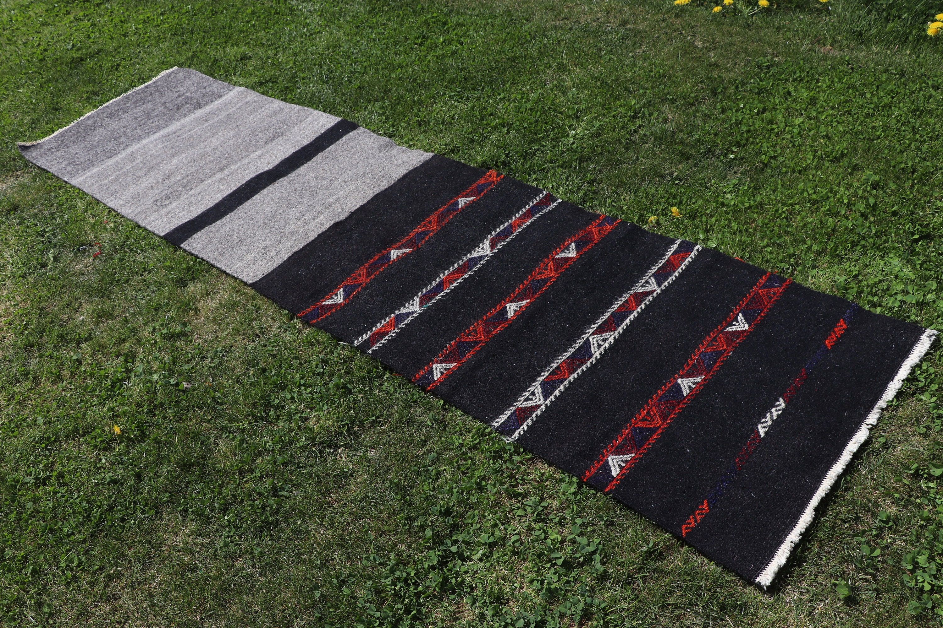 2.3x9.2 ft Runner Rugs, Rugs for Long Runner, Black Statement Rug, Boho Rugs, Kilim, Turkish Rug, Vintage Rug, Kitchen Rugs, Corridor Rugs