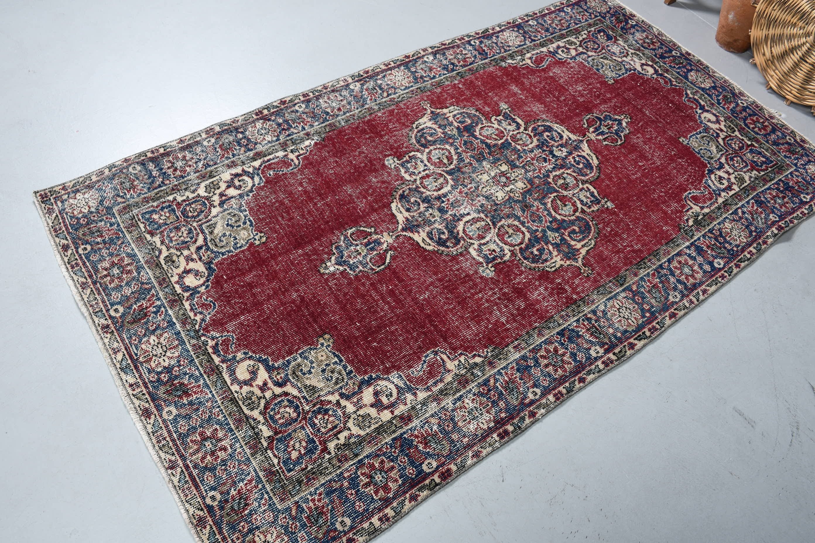 Rugs for Floor, Red Moroccan Rugs, Vintage Rug, Anatolian Rug, Kitchen Rug, Moroccan Rug, 3.7x6.8 ft Area Rugs, Turkish Rugs, Floor Rug