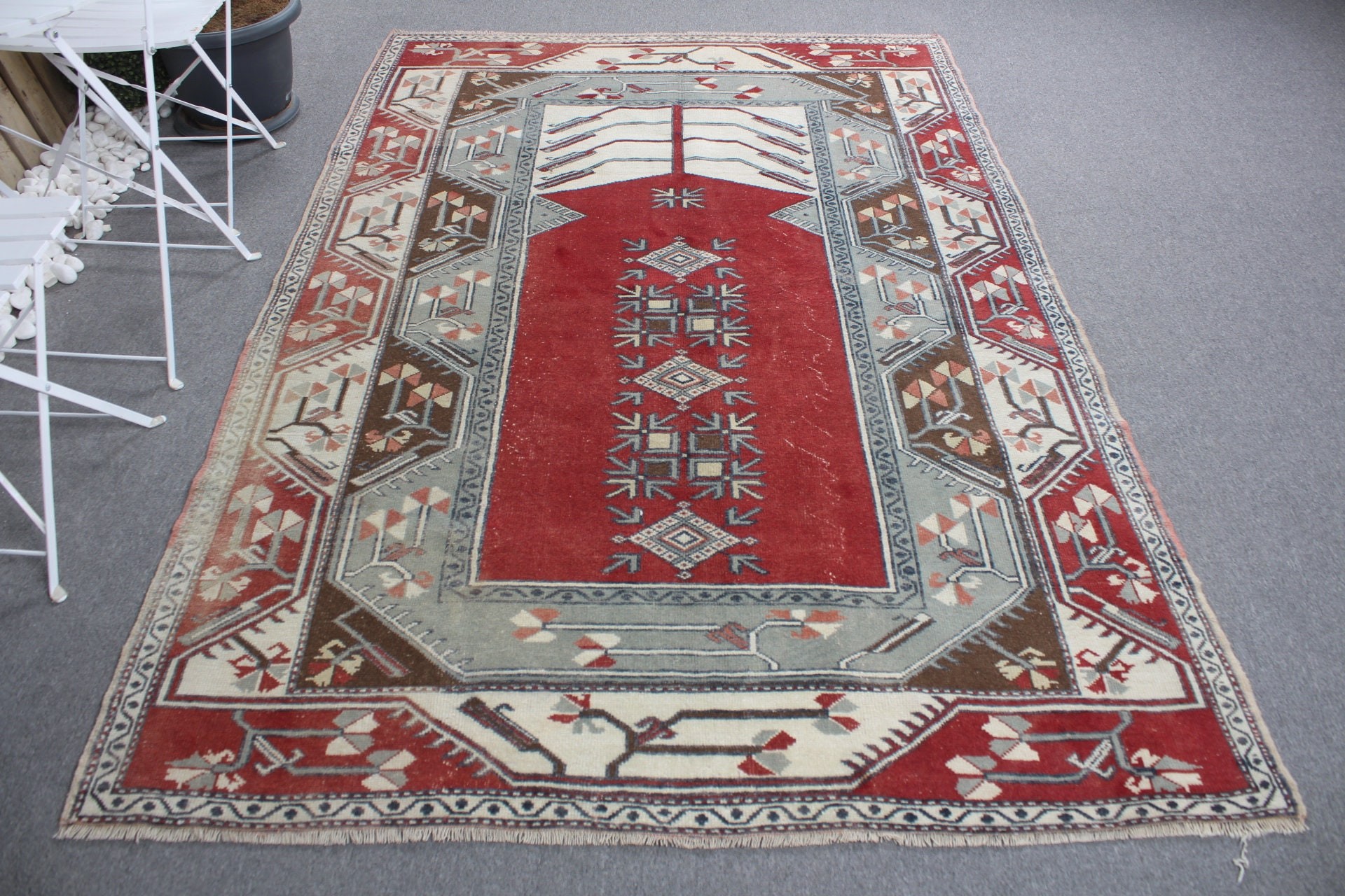 Oturma Odası Halıları, Türk Halısı, Oturma Odası Halıları, Kırmızı 5.5x8.3 ft Büyük Halı, Vintage Halı, Yün Halı, Salon Halısı, Havalı Halı