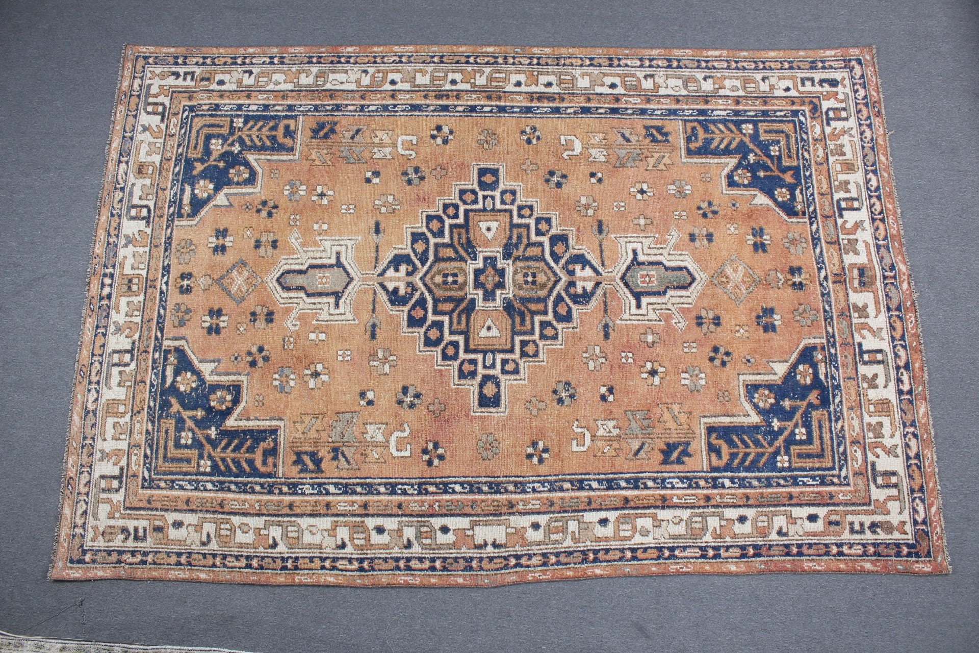 Eski Halı, Yemek Odası Halısı, Salon Halısı, Turuncu Yer Halıları, Vintage Halı, Yer Halısı, Sevimli Halı, Türk Halıları, 7.4x11 ft Büyük Boy Halı, Antika Halı