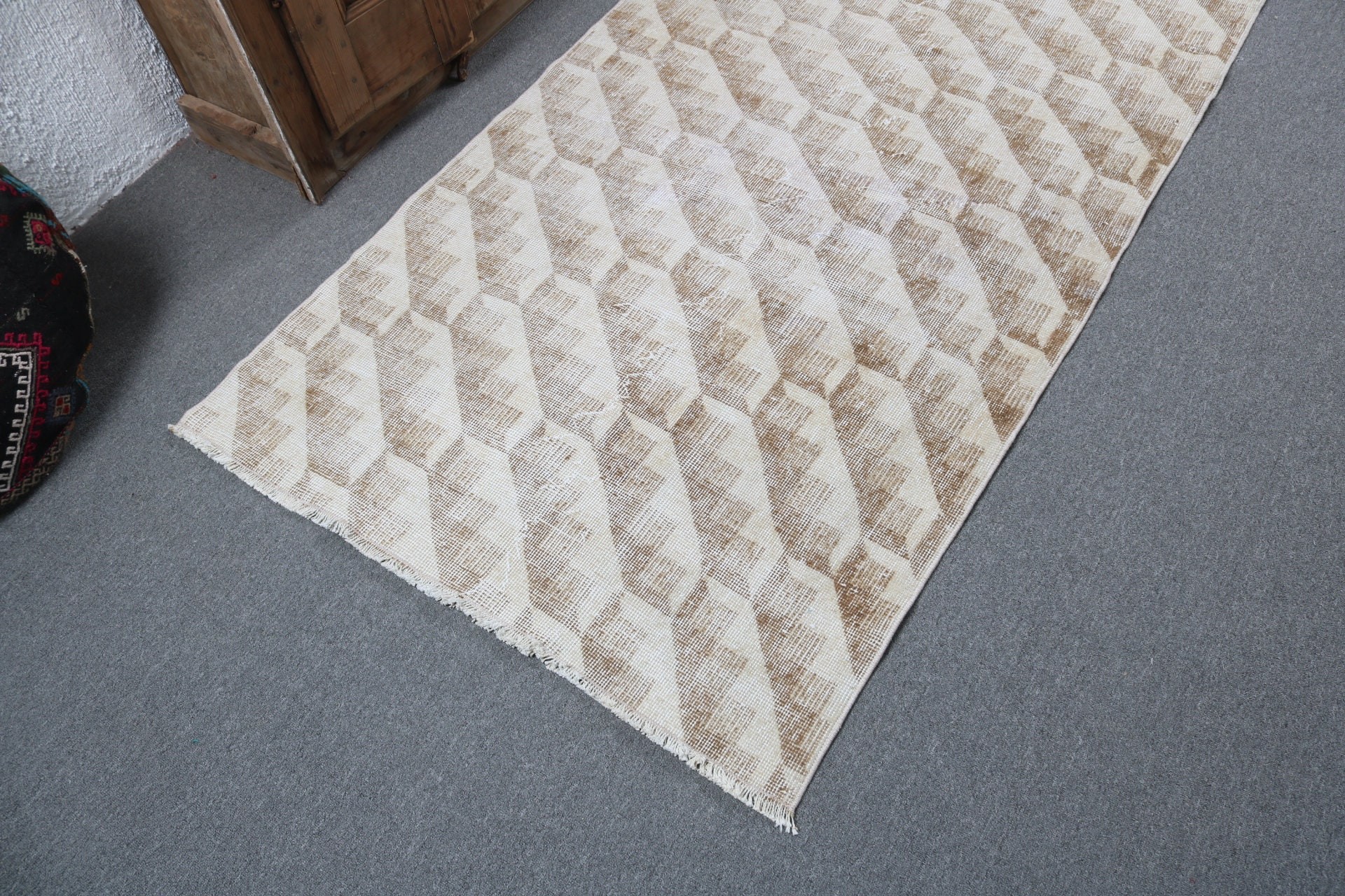 Handwoven Rugs, Vintage Rug, Bedroom Rug, Turkish Rug, 3.6x6.4 ft Accent Rug, Boho Accent Rug, Beige Geometric Rugs, Flatweave Rugs