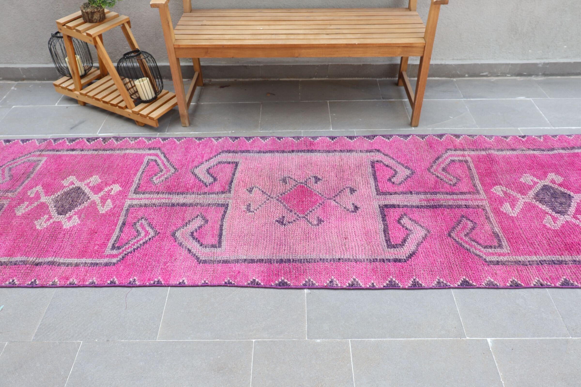Pink  3x11.2 ft Runner Rug, Corridor Rug, Rugs for Corridor, Stair Rug, Turkish Rug, Vintage Rug, Floor Rug, Anatolian Rug