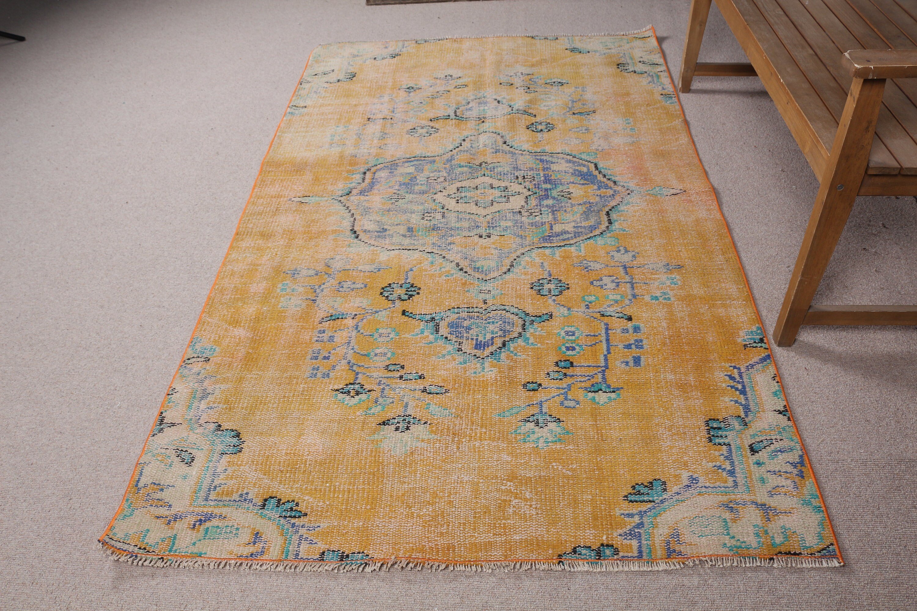 Turkish Rug, Antique Rug, Dining Room Rug, Vintage Rugs, Office Rug, Anatolian Rugs, 4.1x7.2 ft Area Rug, Indoor Rug, Yellow Anatolian Rug