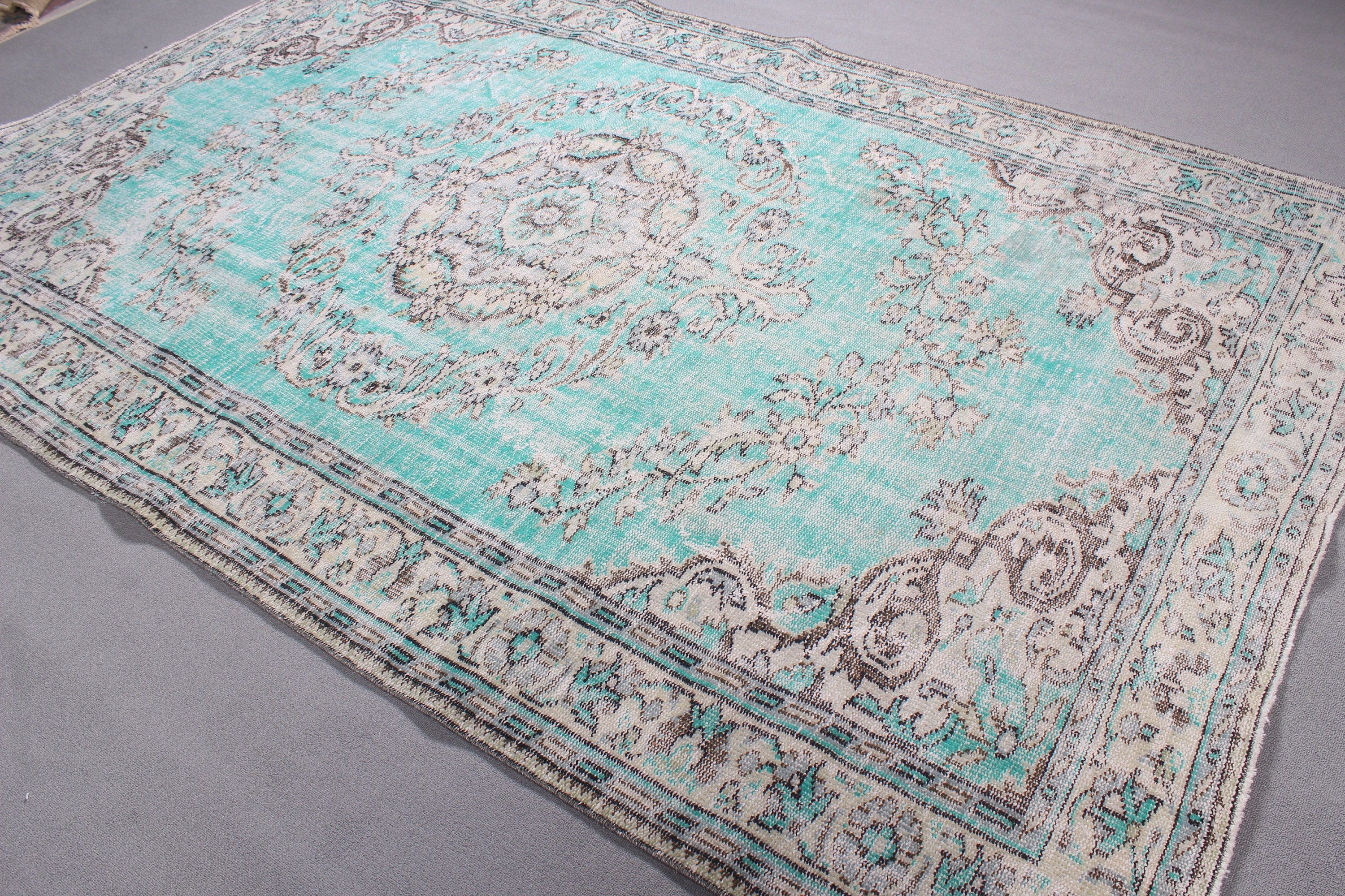 6.3x9.6 ft Large Rugs, Moroccan Rug, Vintage Rugs, Turkish Rug, Wool Rugs, Large Oushak Rug, Large Vintage Rugs, Green Statement Rug