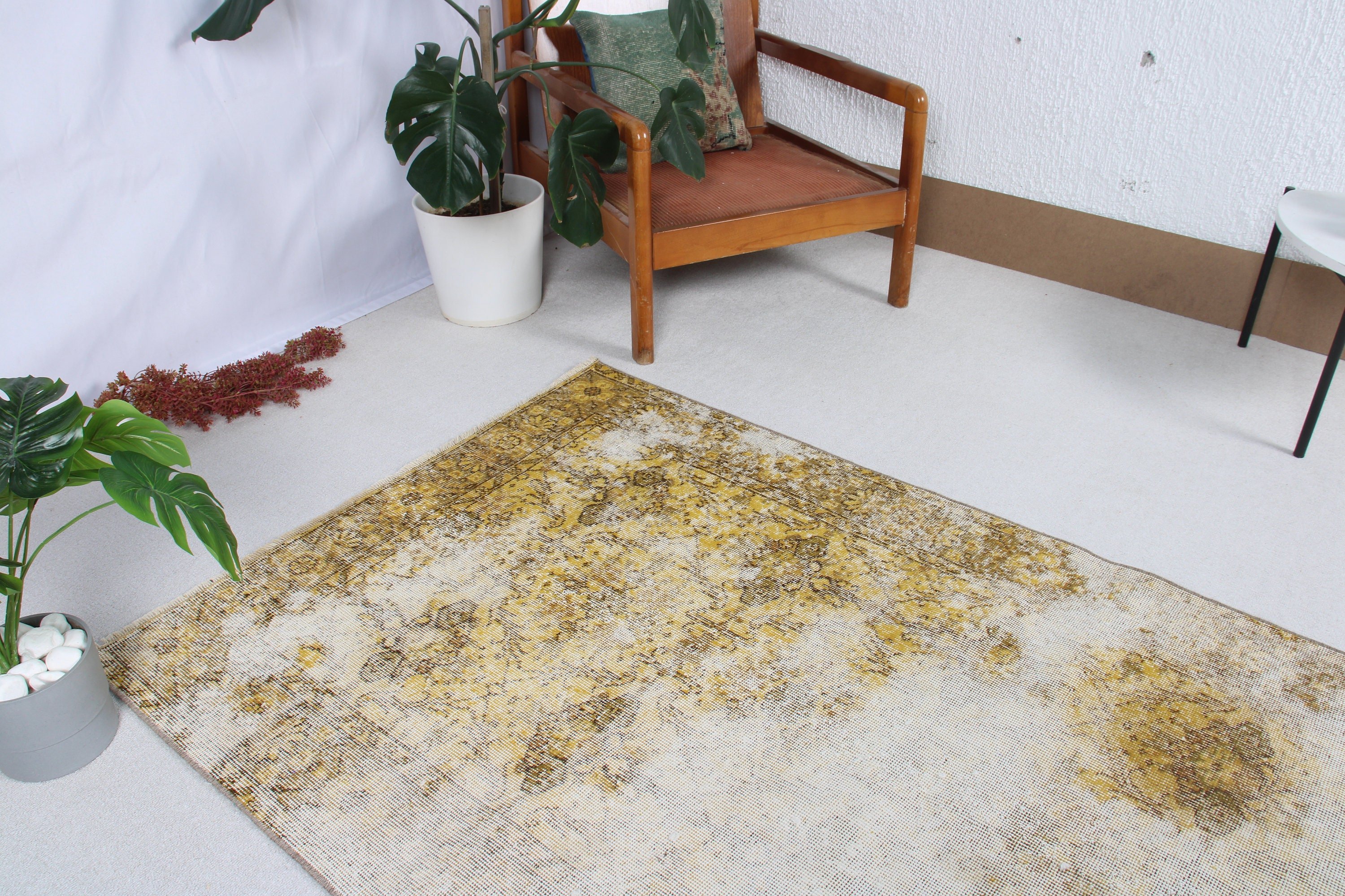 Vintage Rugs, Office Rug, Yellow Cool Rugs, Vintage Area Rugs, Kitchen Rugs, 3.7x6.8 ft Area Rugs, Indoor Rug, Turkish Rugs, Flatweave Rugs