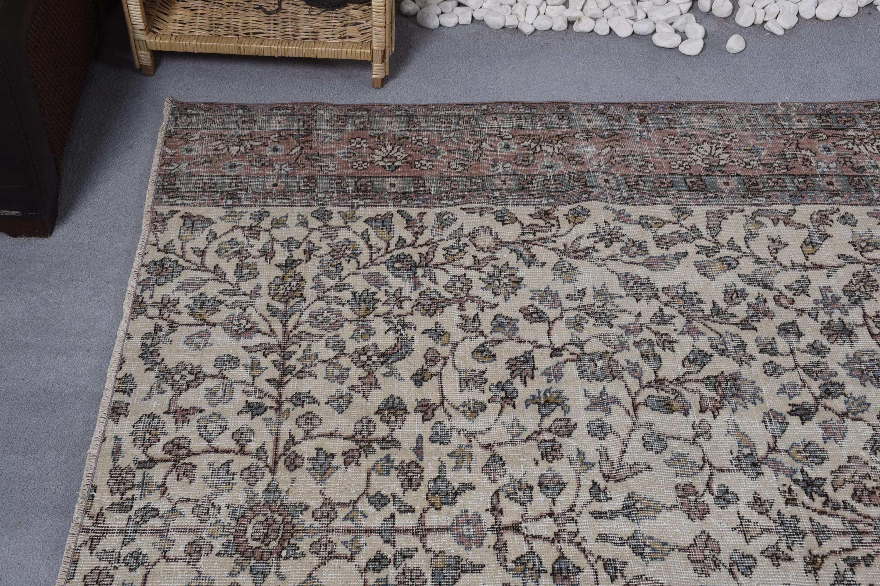 Bej Nötr Halılar, 6,5x4,8 ft Alan Halıları, Oturma Odası Halısı, Boho Alan Halısı, Türk Halıları, El Dokuma Halı, Vintage Halı